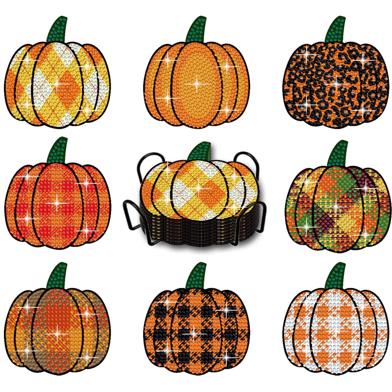 Amazon.com: 8 Pieces Fall Pumpkin Diamond Art Painting Coasters