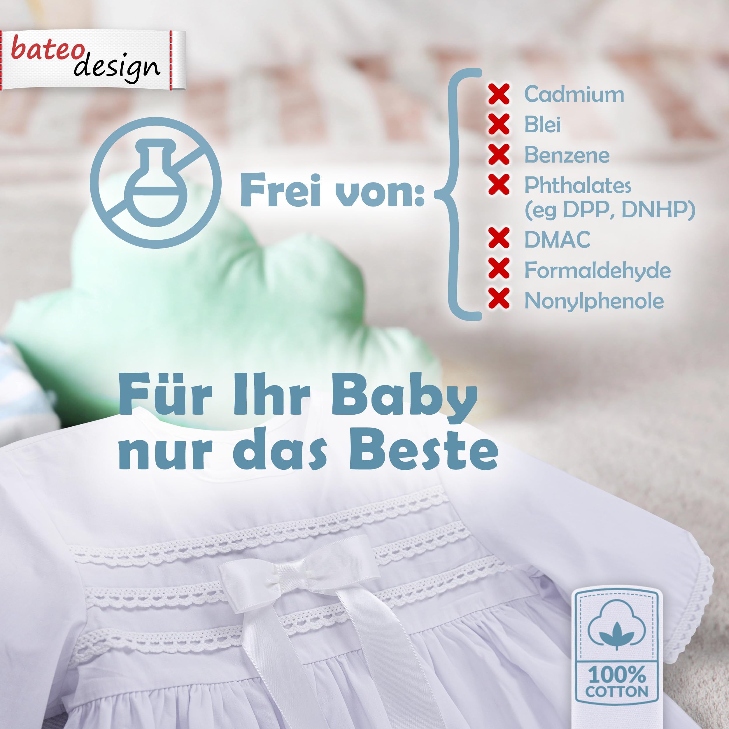Baby Taufkleid aus Baumwolle Simon mit Schleife Weiß