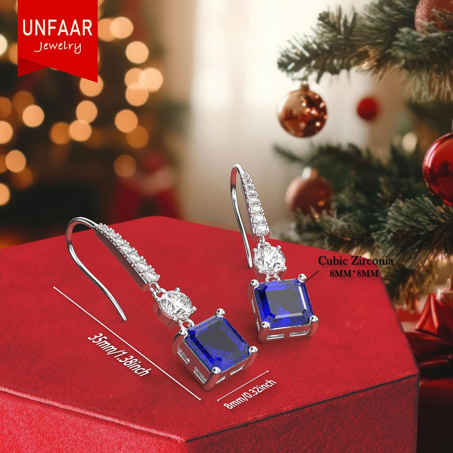 18K White Gold Plated Sterling Silver Square Asscher Cut Cubic Zirconia Dangle Earrings for Women Square CZ Diamond Drop Dangling Earrings for Women Mom