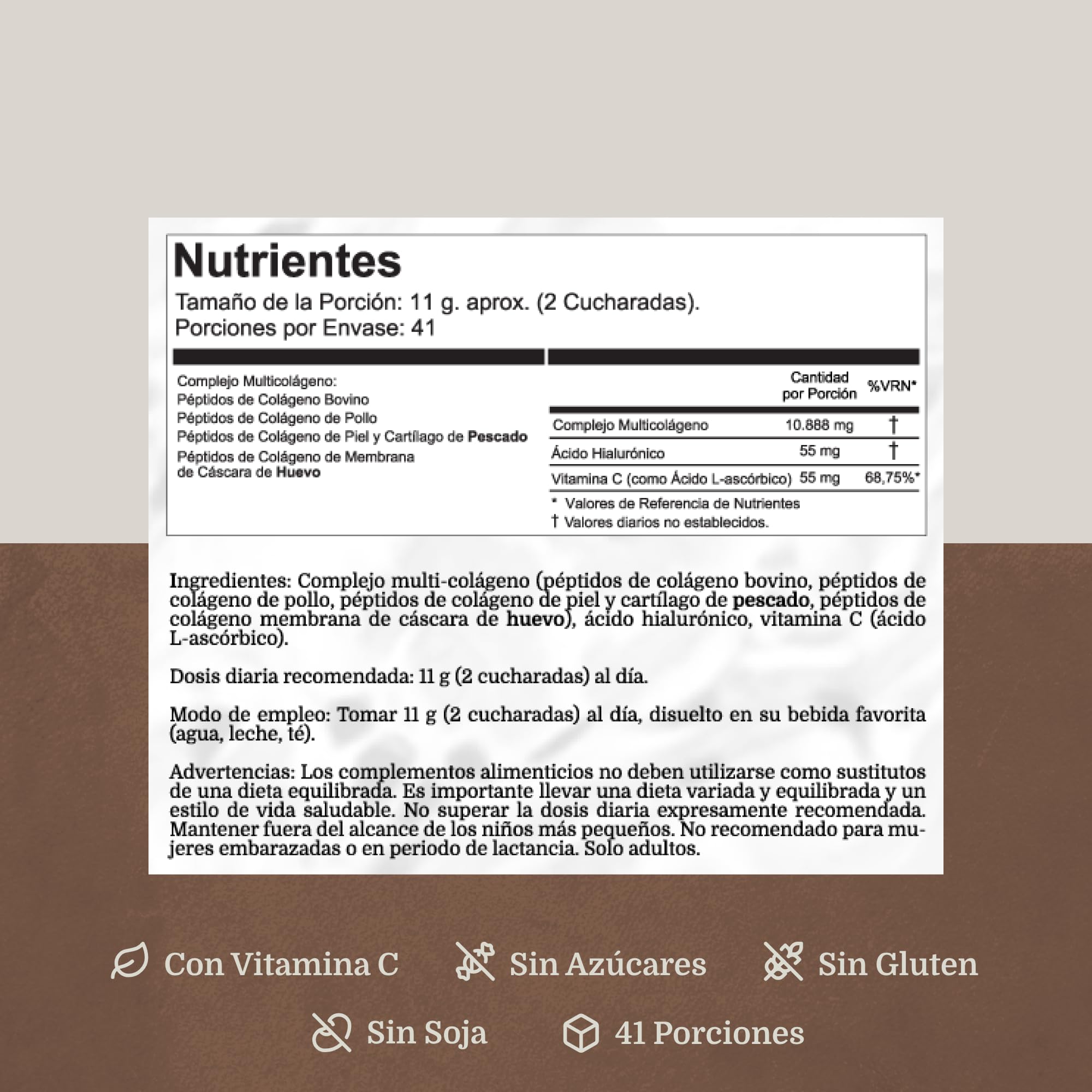 Colágeno Multicólageno Hidrolizado en Polvo | Tipos I, II, III, V y X | Con Vitamina C y Ácido Hialurónico | Colágeno para Mujeres y Hombres (454 g)