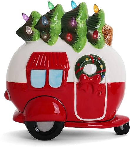 Milltown Merchants Árbol de Navidad de cerámica y cámper Camper de cerámica con luces de árbol de Navidad Decoración de campista de Navidad Árbol Milltown Merchants Árbol de Navidad de cerámica y cámper Camper de cerámica con luces de árbol de Navidad Decoración de campista de Navidad Árbol