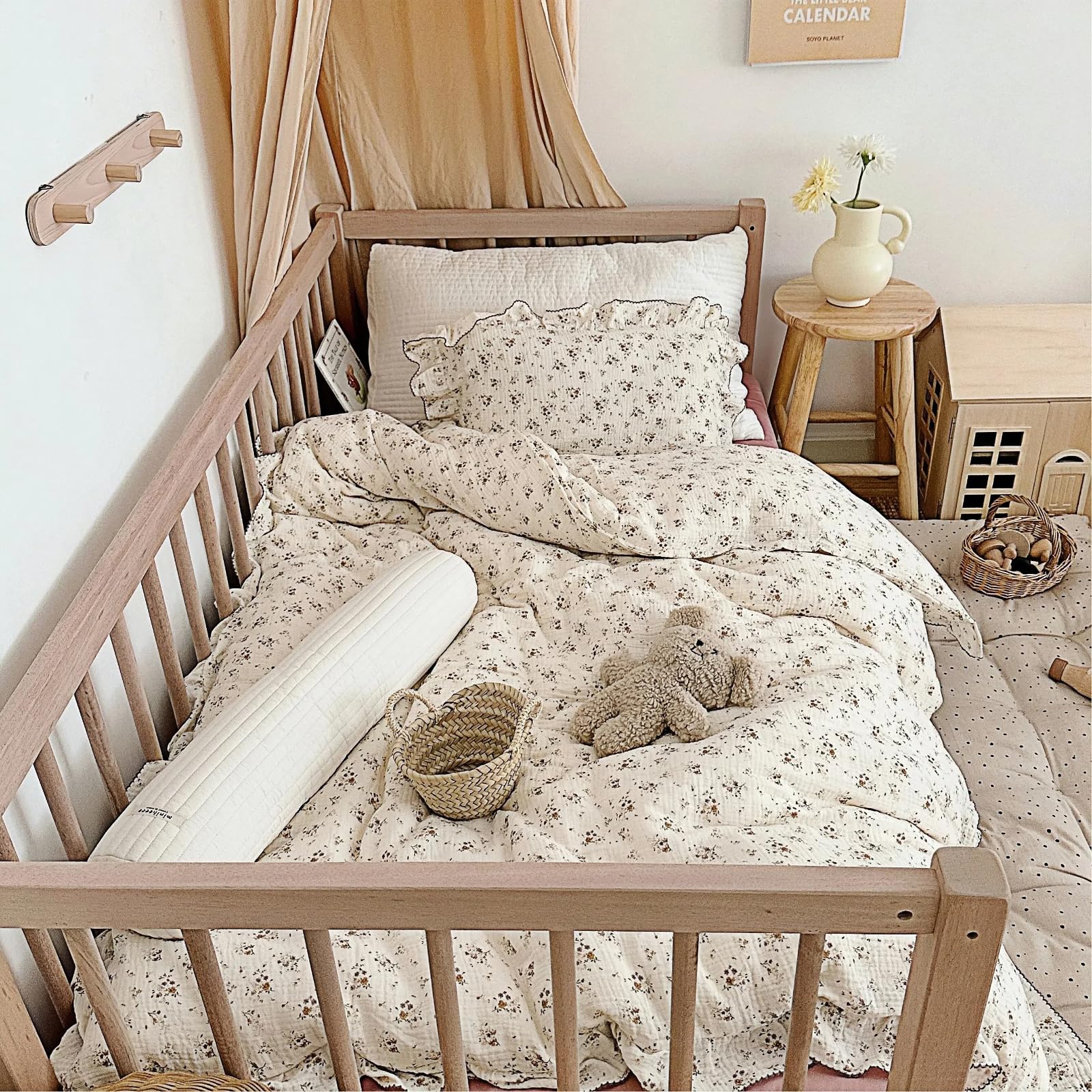 BuLuTu Girls Toddler Bedding Duvet Cover with Ruffles, Crapemyrtle, 47"x59"