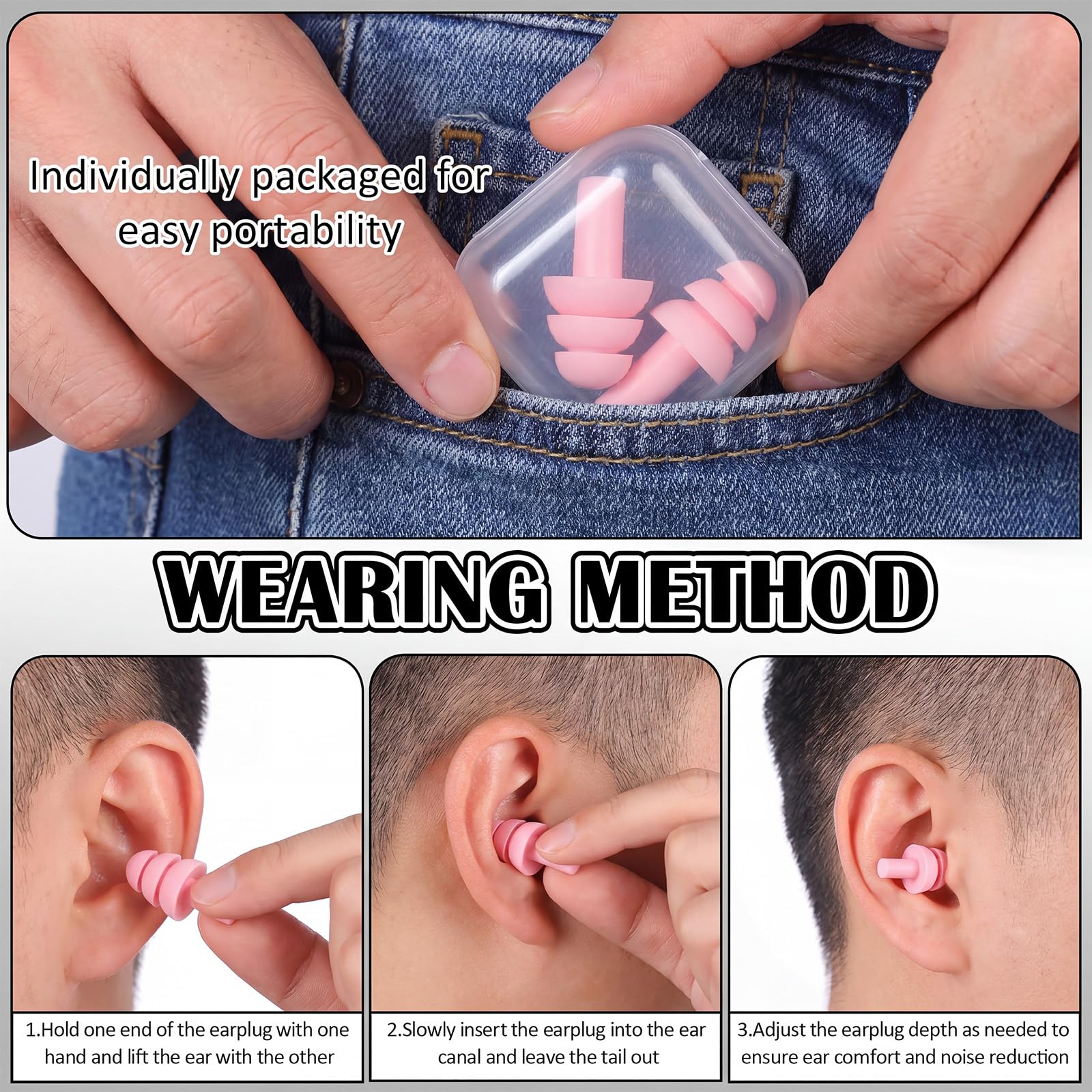 24 pares de tapones para los oídos de silicona reutilizables NRR 29dB con fundas de plástico, tapones de espuma suave para dormir, cancelación de ruido, conciertos, tiro, natación, reducción de ruido