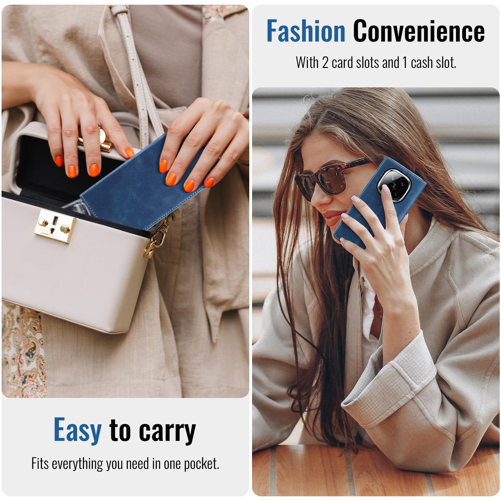 Azororo Cover per Xiaomi Redmi Note 14 Pro 5G, Premium PU Pelle Custodia, Magnetica Carta Fessura Portafoglio Case, Flip Cavalletto Custodia per Redmi Note 14 Pro 5G - Blu