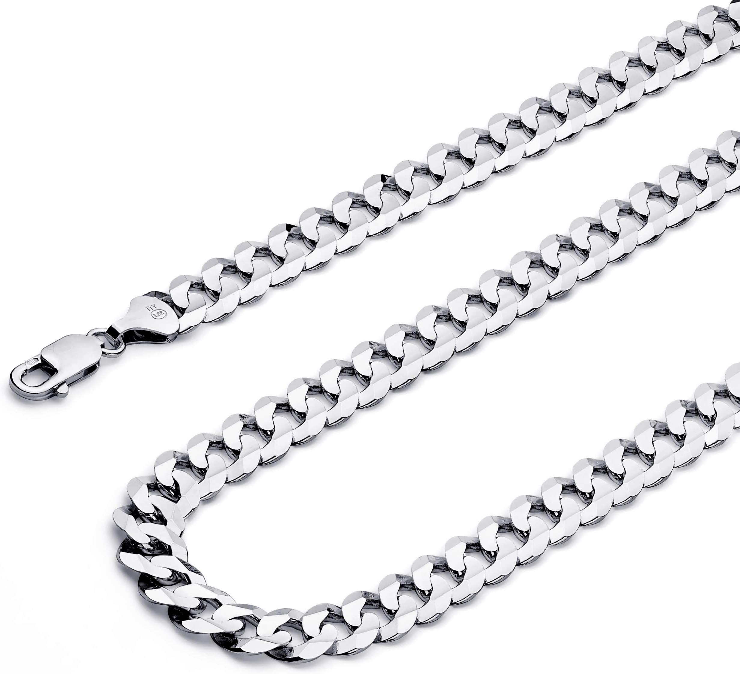 TWJC 14k REAL Yellow OR White Gold Solid Men's 4mm Cuban Concave Curb Chain Bracelet and Necklace with Lobster Claw Clasp