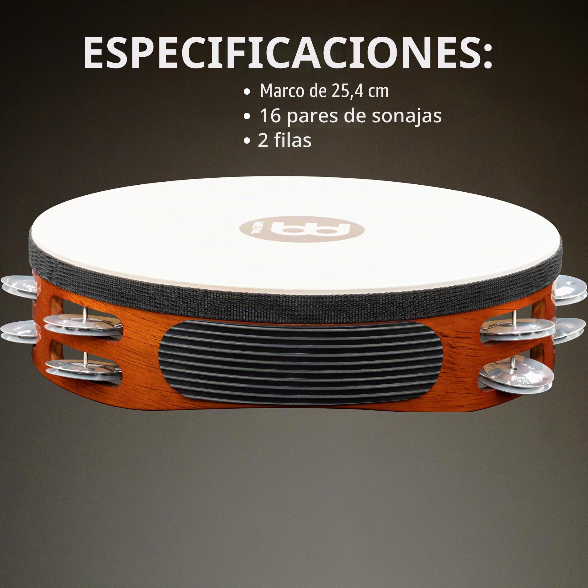 Meinl Percussion TAH2A-AB - Pandereta de aluminio y madera, piel de cabra, Doble fila