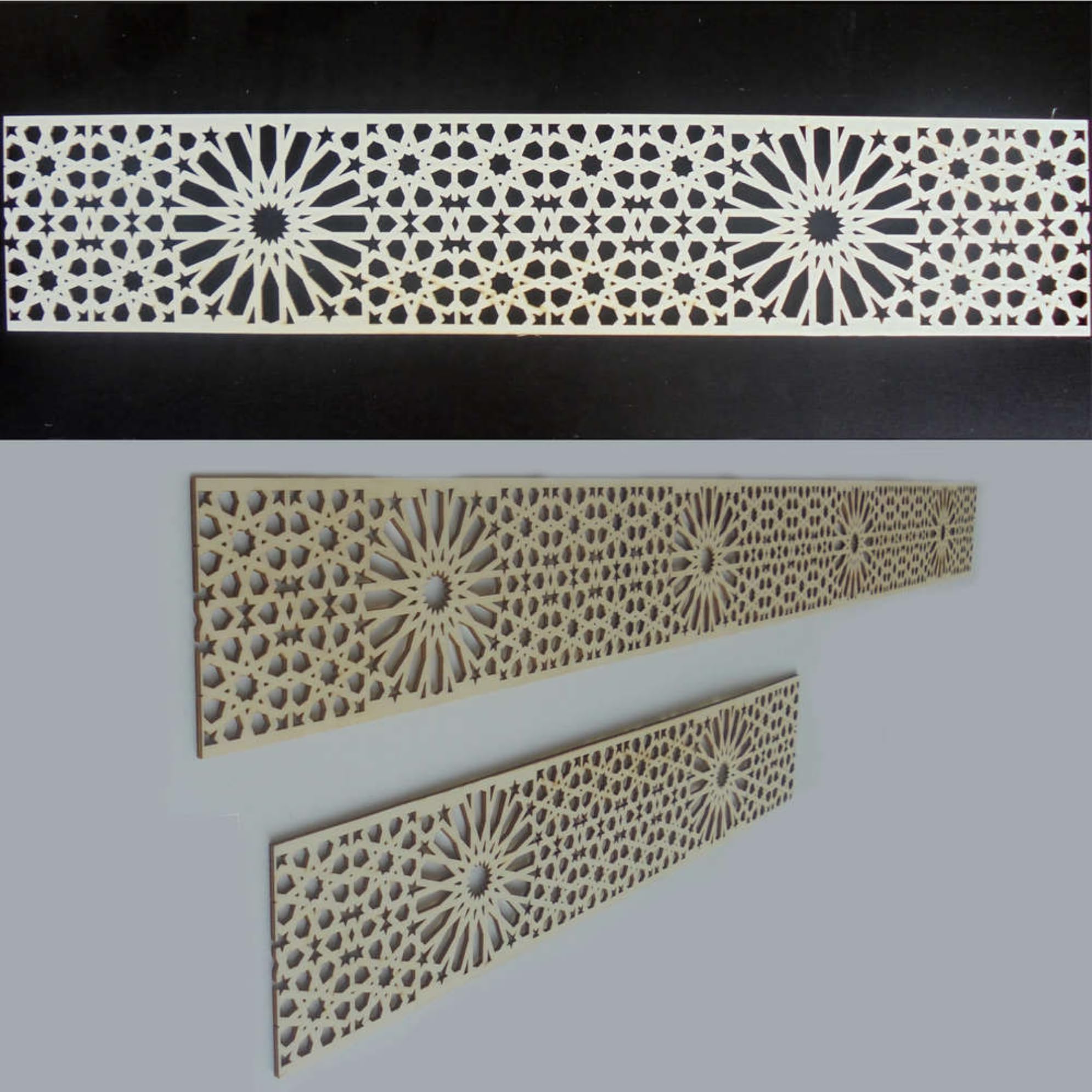 Zagora molduras decorativas continuas ornamentadas en madera - decoración interior oriental (4m, Marruecos)