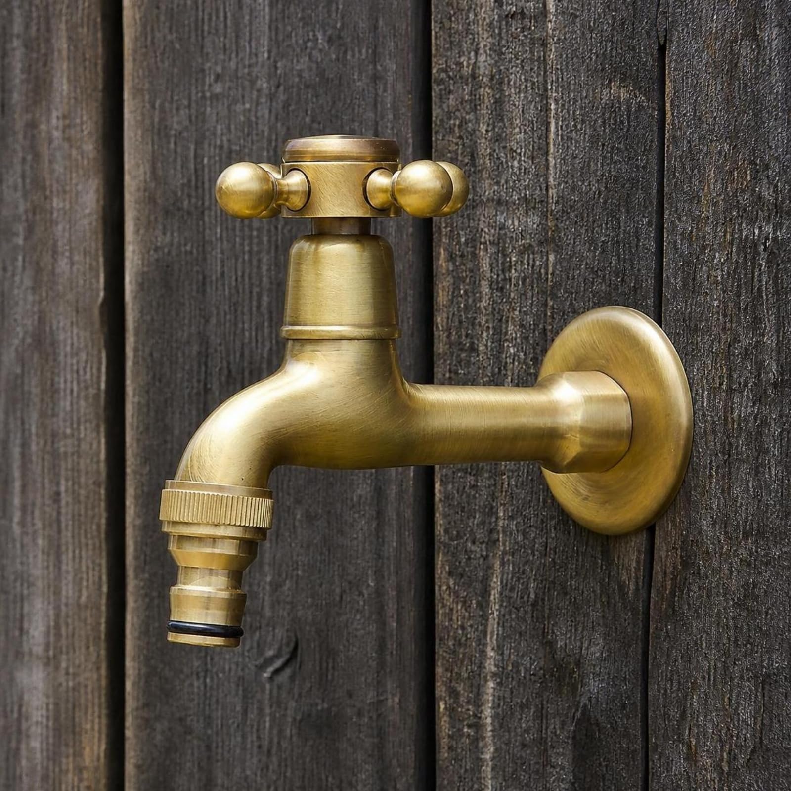 Robinet avec Rosace Finition Étanche, Modèle Court En Bronze Antique Compatible Avec Tuyau D Arrosage