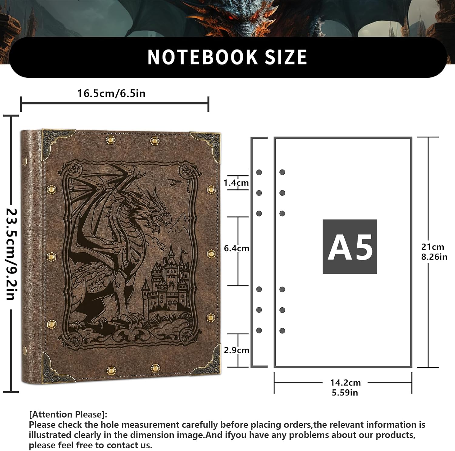 DUROTAN DND Journal/Notebook,Unique 400 Pages A5 Refillable Leather Dragon Journal for Dungeons and Dragons/D&D,Great RPG Accessories Nerdy Gifts for DM's & Players Womens Mens Girls