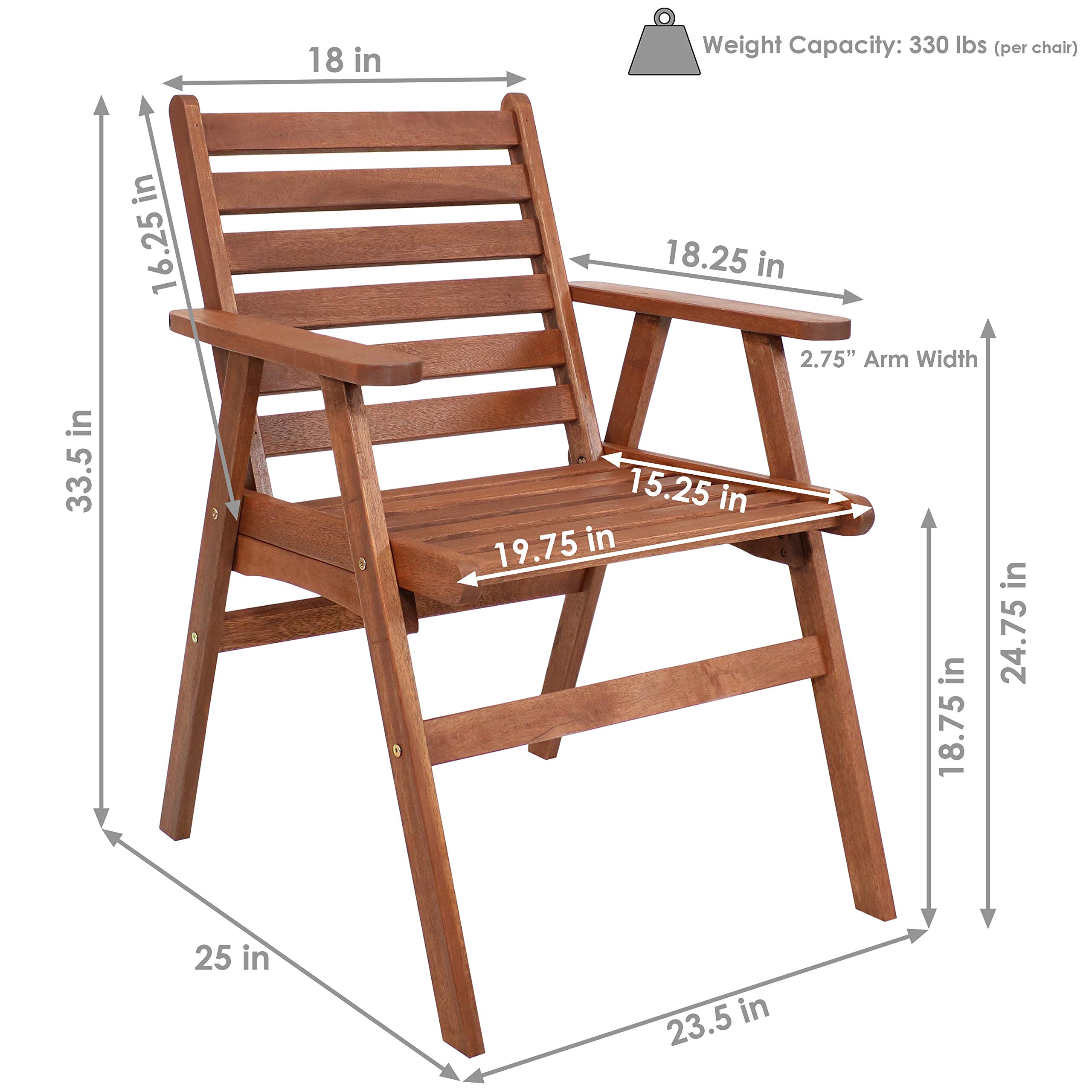 Meranti - Sillón de comedor de madera para exteriores con acabado de aceite de teca, juego de 2 3