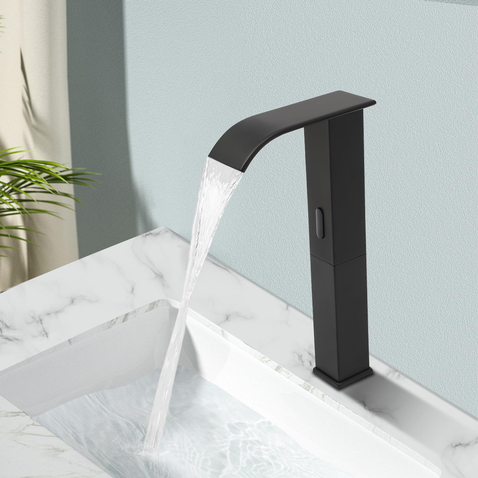 Rubinetto per Lavabo con Sensore a Infrarossi, Rubinetto da Bagno Sensore Automatico Senza Contatto, Rubinetto da Bagno Senza Contatto, Miscelatore Monocomando Nero, NPT1/2"