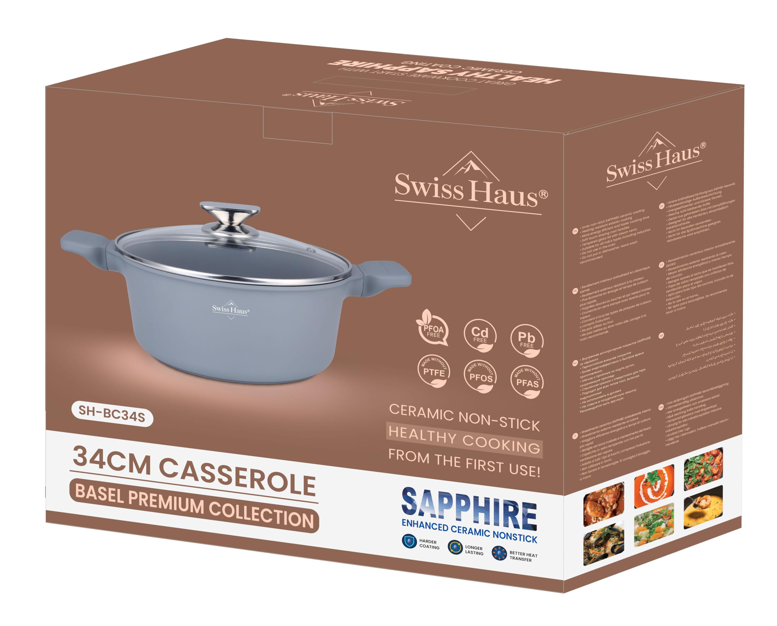 Faitout 34cm avec couvercle 10,1L Tous feux dont induction Gris
