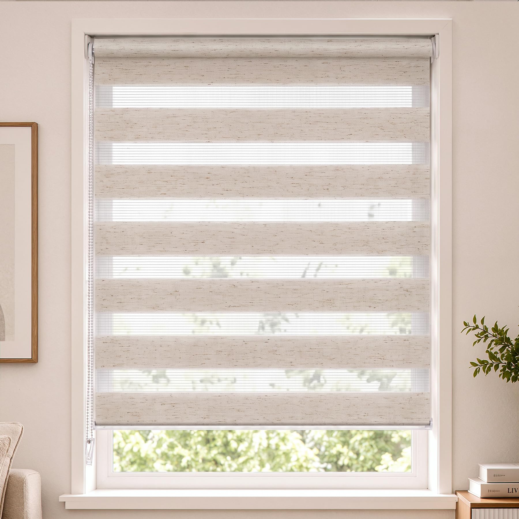 VOUNOT® Day and Night Zebra Roller Blinds No Drill, 80x150cm Linen