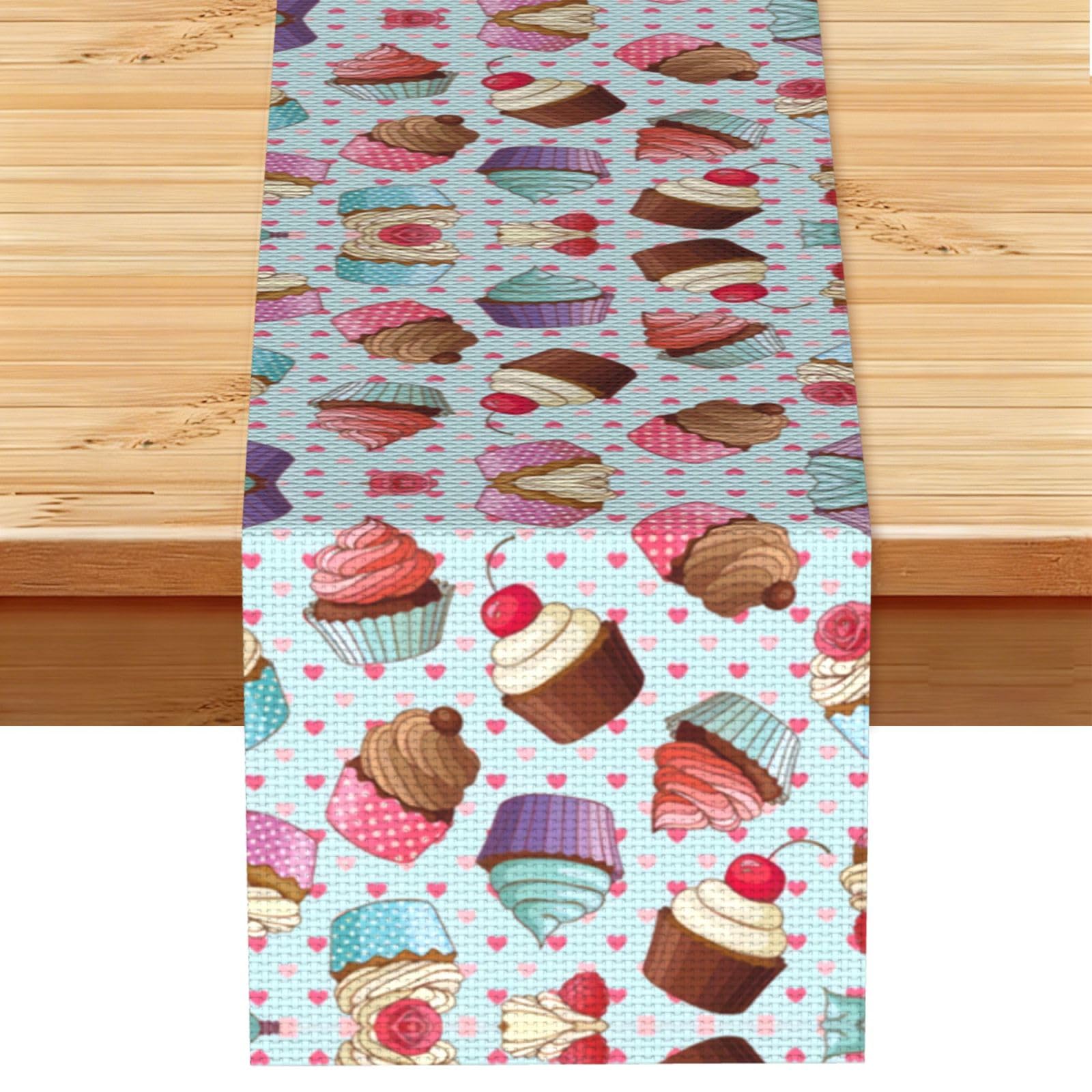 Cupcake Pattern Linen Feel Table Runner Wedding Party Home Decoration