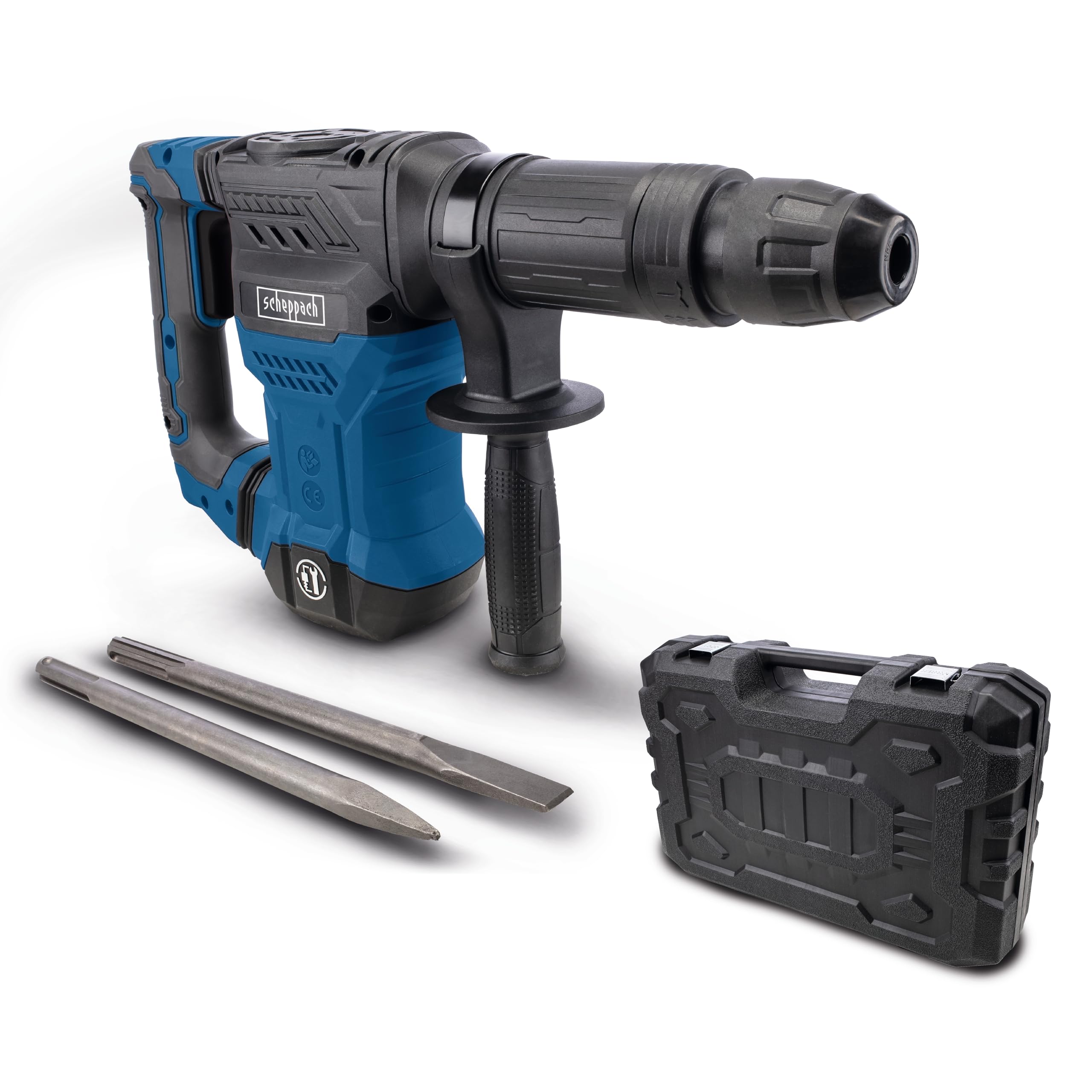 Scheppach Marteau de démolition AB1500x | Marteau à percussion | Puissance de frappe 20J | 1300W | SDS-​Max | 4100 BPM | 6kg léger | Burin pointu, plat et coffret inclus