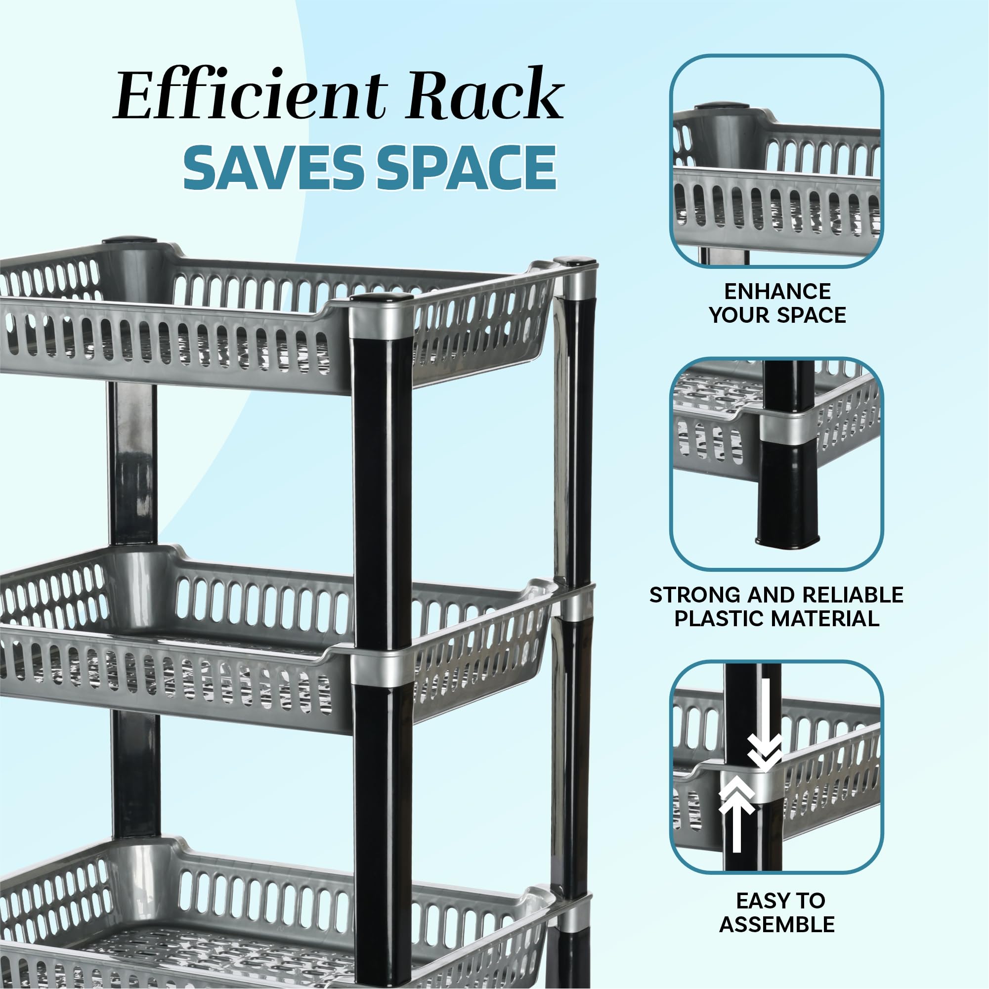 Urbane Home Pack of 5 Multipurpose Racks for Storage | 3-Tier Kids Toy Organizer/Under Wash Basin & Office Storage Cabinet & Shelves | Silver 3
