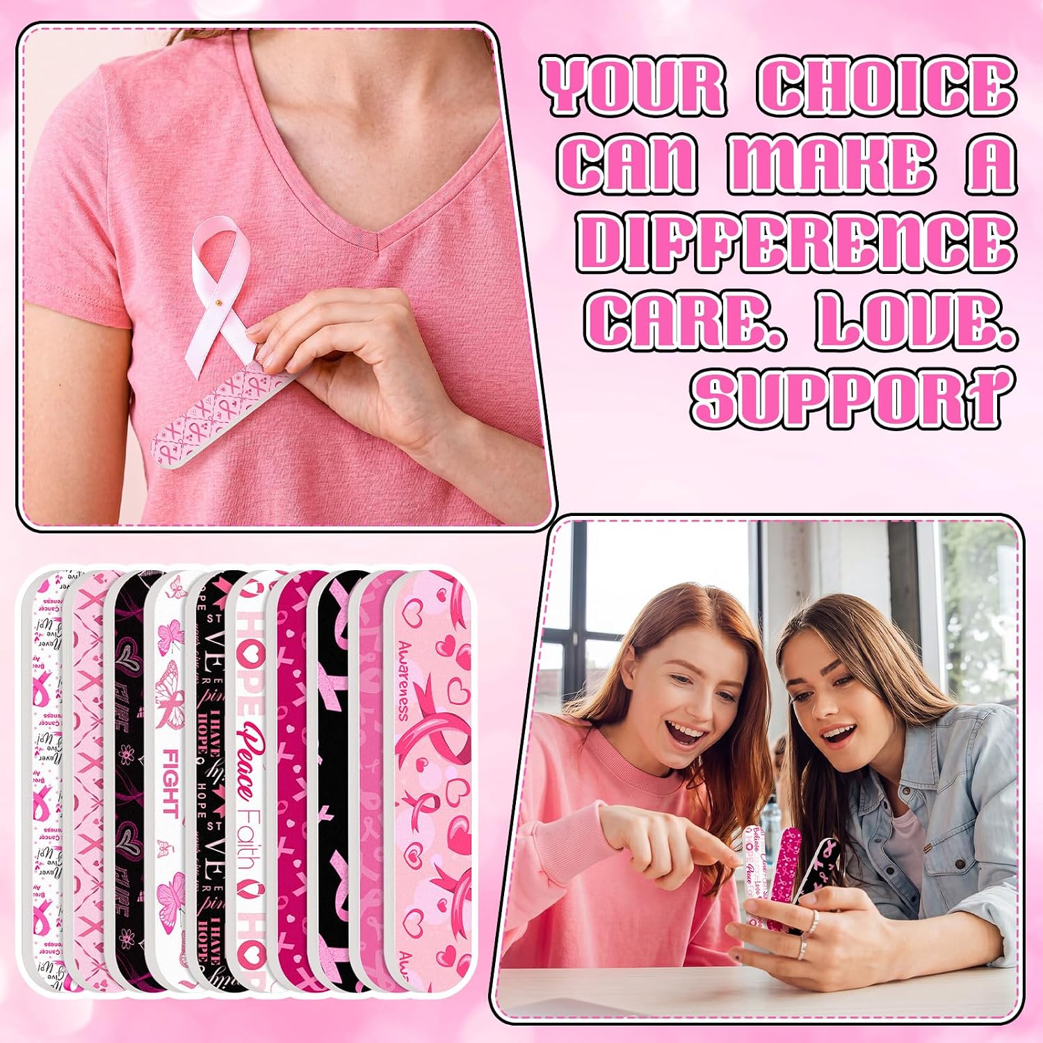 100 Breast Cancer Awareness Gifts Pink Ribbon Nail Files for Women