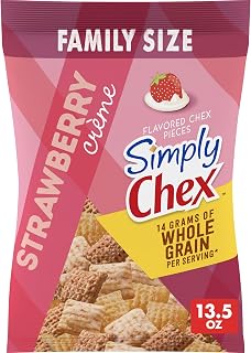 Simply Chex Strawberry Crème Snack Mix, 13.5 oz Family Size - Sweet Berry Crunch, No Artificial Colors or HFCS