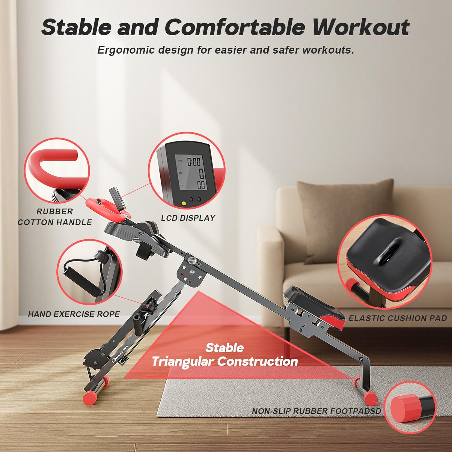 Warmounts Rowing Machine, 4 In 1 Adjustable Ab Machine With ...