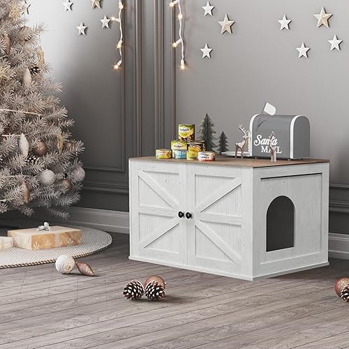 Miniatura 7 de Caja de arena para gatos, recintos de madera para gatos, muebles de baño, caja de arena para gatos de interior oculta, mesa auxiliar blanca