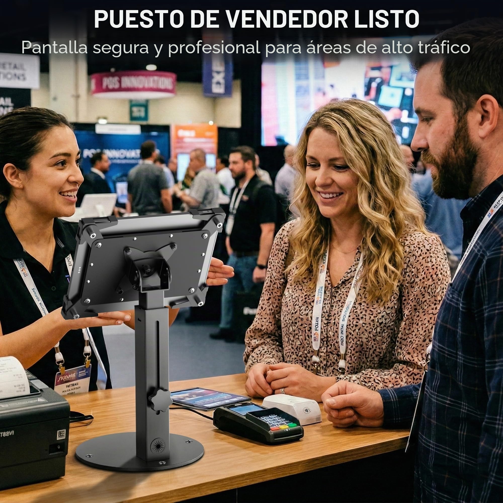 Soporte Antirrobo Kiosco Para Tablet De 10"-14" iPad Pro Air Y Samsung, Montaje TPV De Mostrador Seguro De Acero Resistente Para Negocios Y Tiendas Comerciales, Altura Ajustable, Rotación 360°, Negro