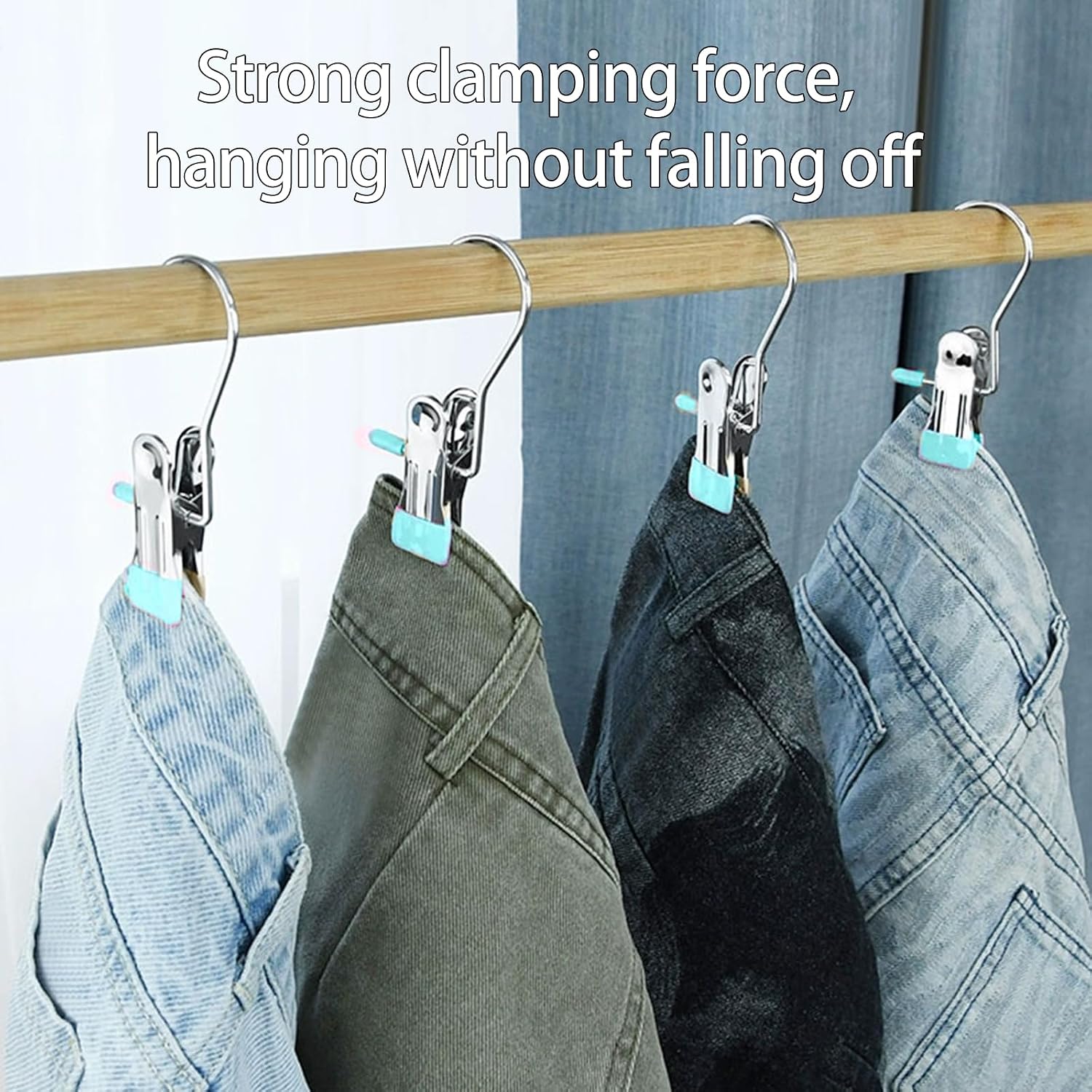 15Pcs Upgrade Head Clamp Dipped Clothespins for Laundry, Boots, Hats, and More, Space-Saving Portable Steel Clips, Multifunctional Hangers for Clothes & Accessories (Blue)