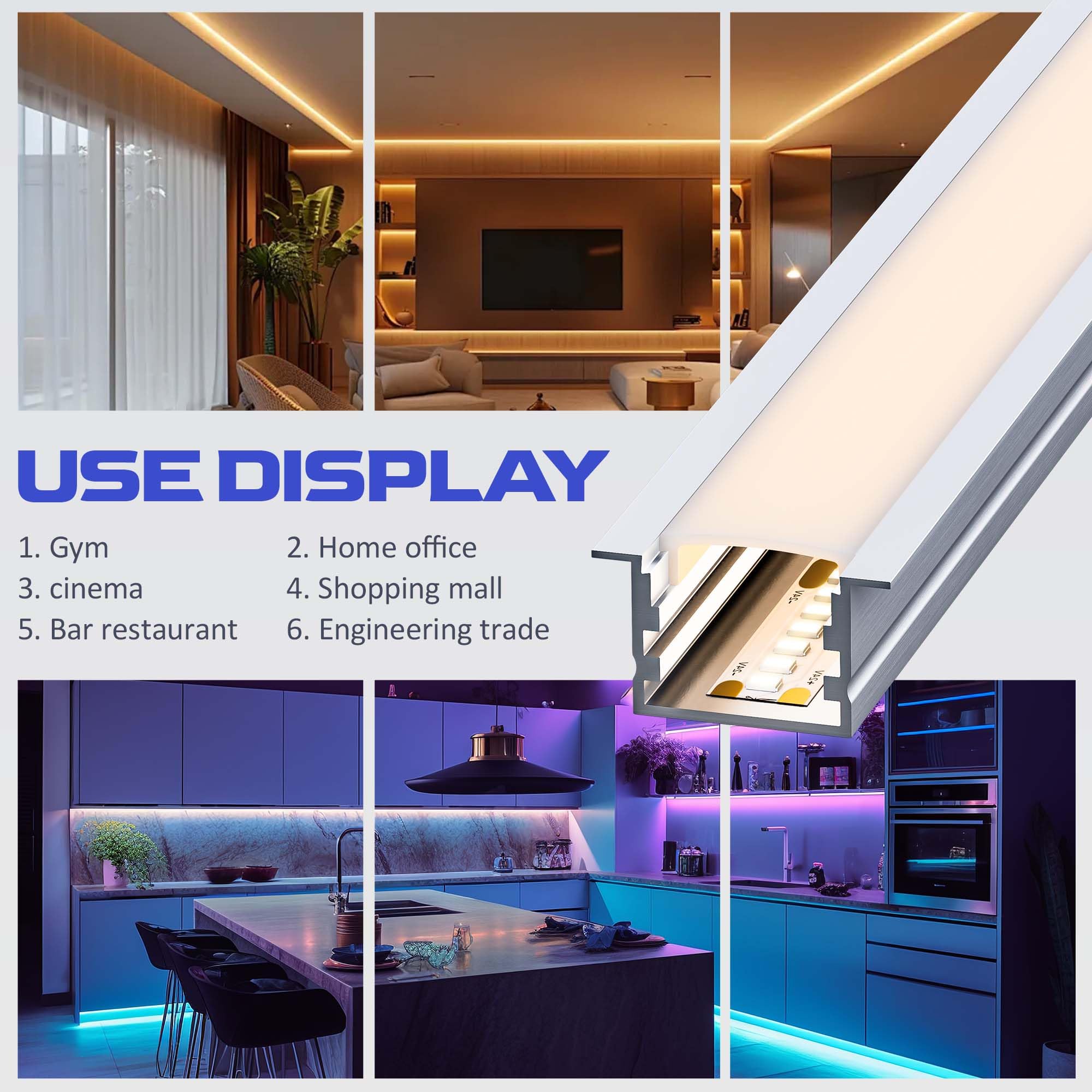 20 x Profili per Strisce LED 2 m (40m) U Profilo Alluminio per Cartongesso, Compatibile con Strisce LED fino a 15 12 mm – Binario LED con Diffusore Opalino, Tappi Finali - 27,2 x 15mm
