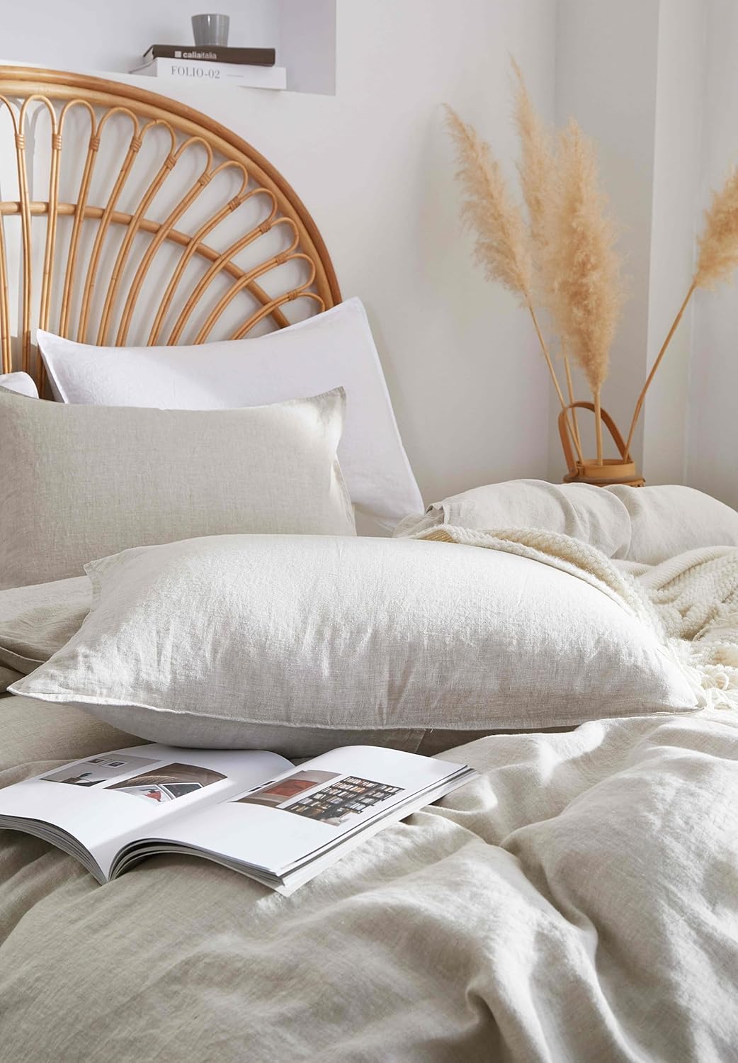 100% French Linen Euro Shams 26 x 26 Inches Square Pillow Covers Pillow Cases Pack of 2 with Envelope Closure, Stone Washed Soft Durable Breathable and Cooling(Natural Linen, 26''x26'') - Image 2