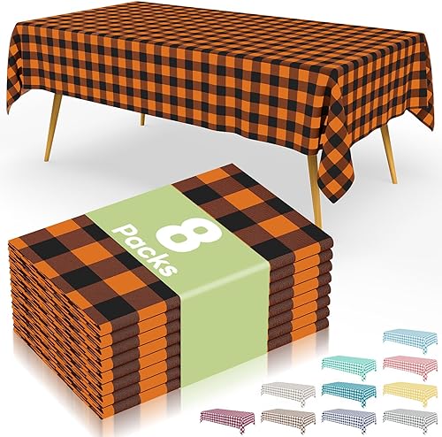 Miniatura 79 de Smiry Paquete de 8 manteles desechables a cuadros, mantel de plástico impermeable de 54 x 108 pulgadas, manteles rectangulares a cuadros caqui y