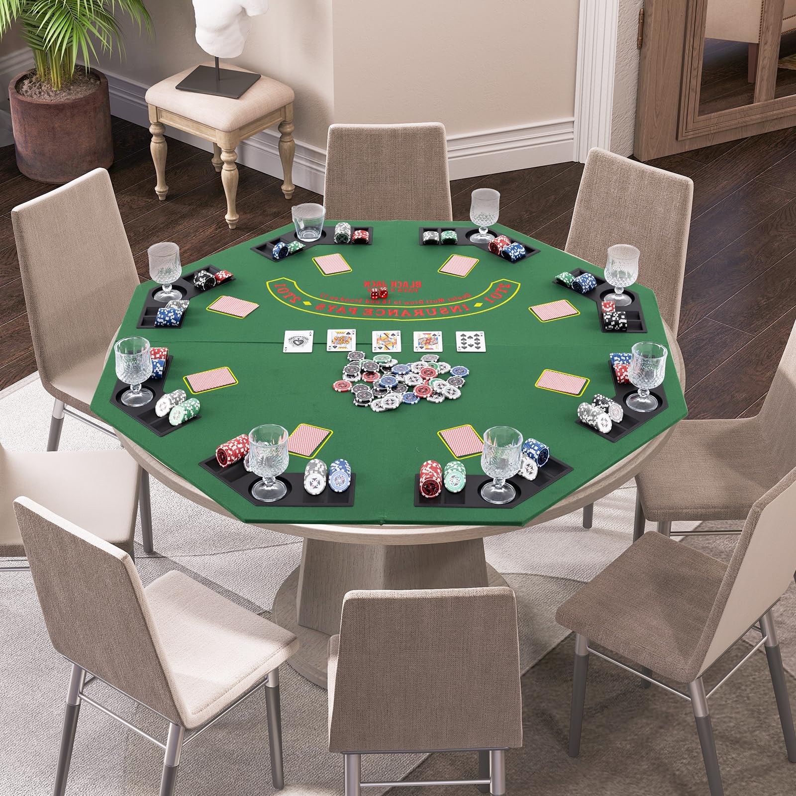 HOMASIS Tappetino da Poker Pieghevole Portatile 120cm Verde con Borsa e Portabicchieri