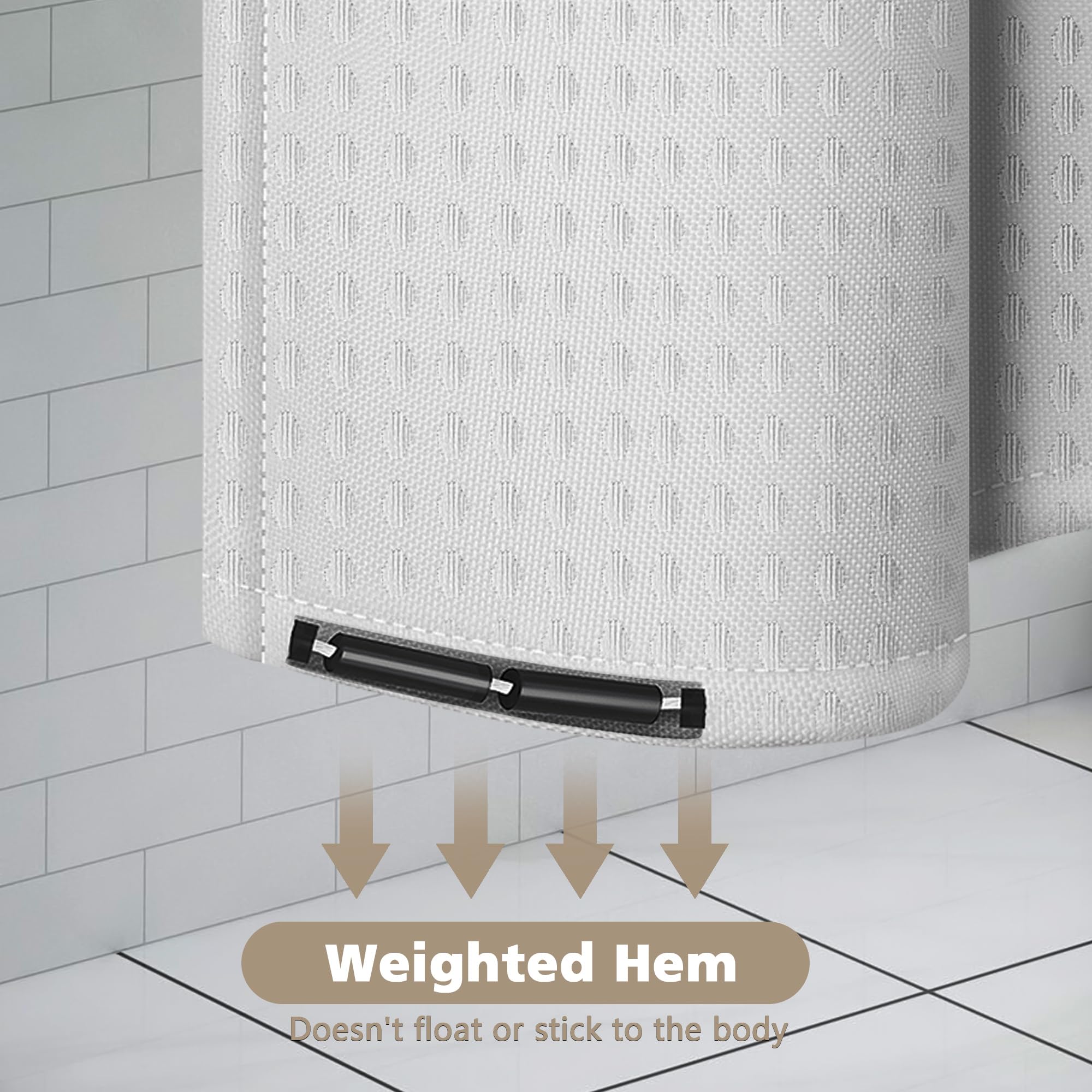 Tenda Doccia in Poliestere Waffle Tenda da Bagno in Tessuto Lavabile in Lavatrice con 12 Metallo Anelli Impermeabile 180X200CM Bianco