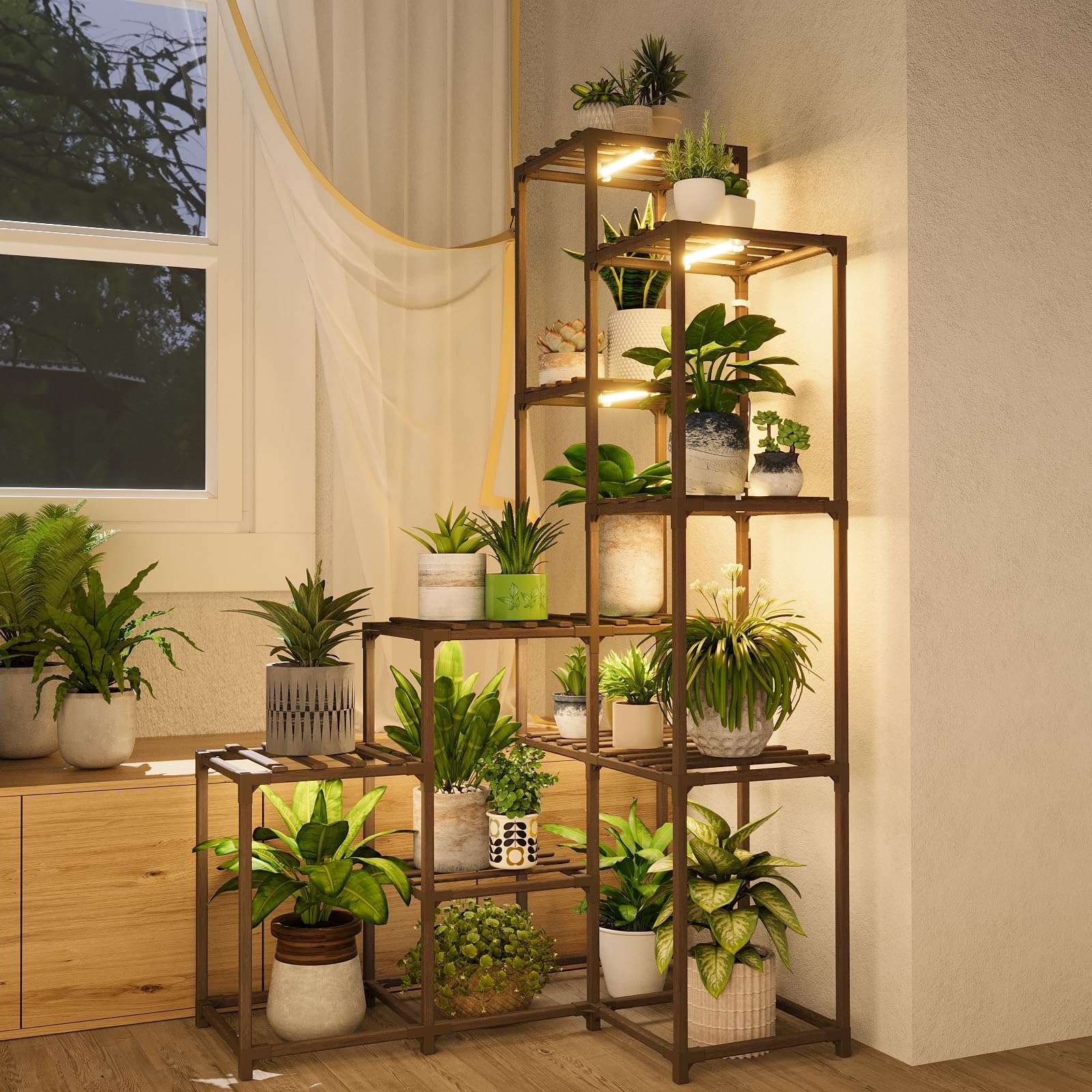 Amazon.com : Bamworld Corner Plant Stand With Grow Lights - Tall