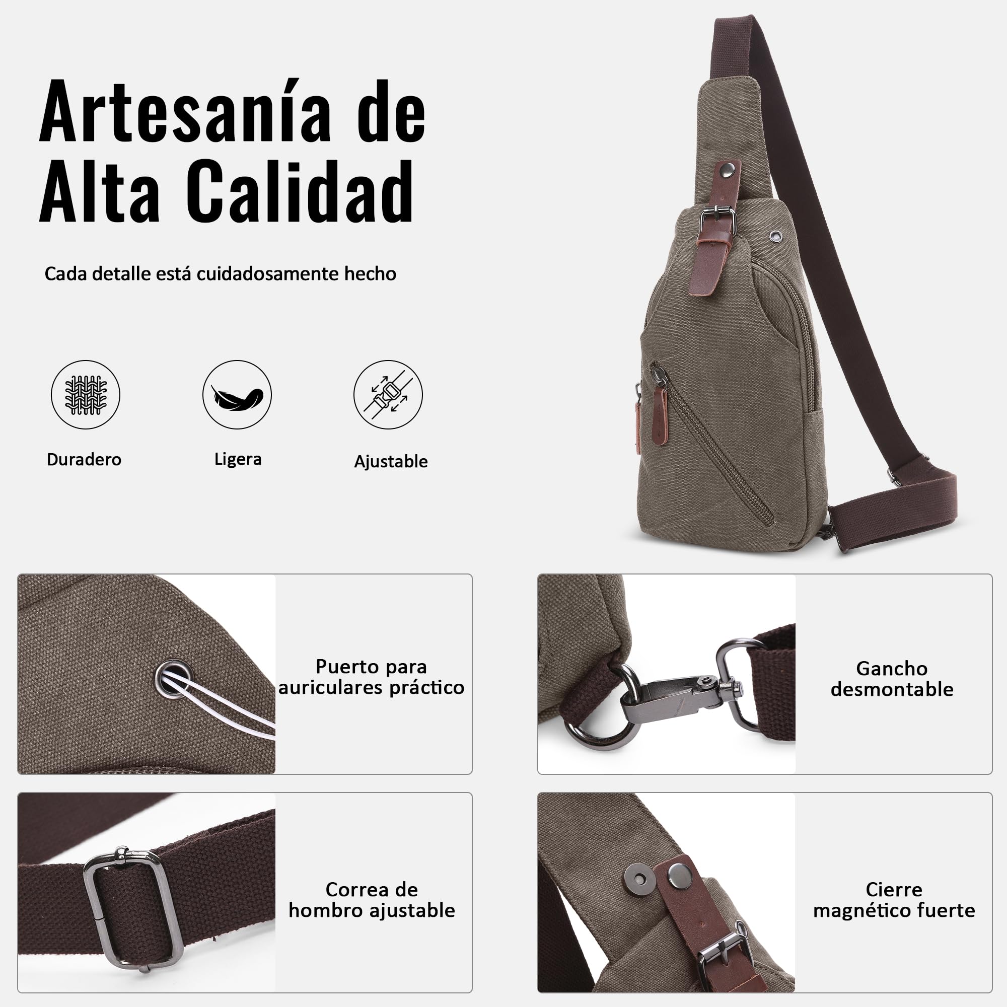 Hombre Bolsa de Pecho Pequeña Bolsa Mensajero para 7.9 Pulgada iPad con Orificio para Auriculares Adecuado Viajar Montañismo Trabajar Casuale Lienzo Cómodo Bolso Bandolera Hombre Gris
