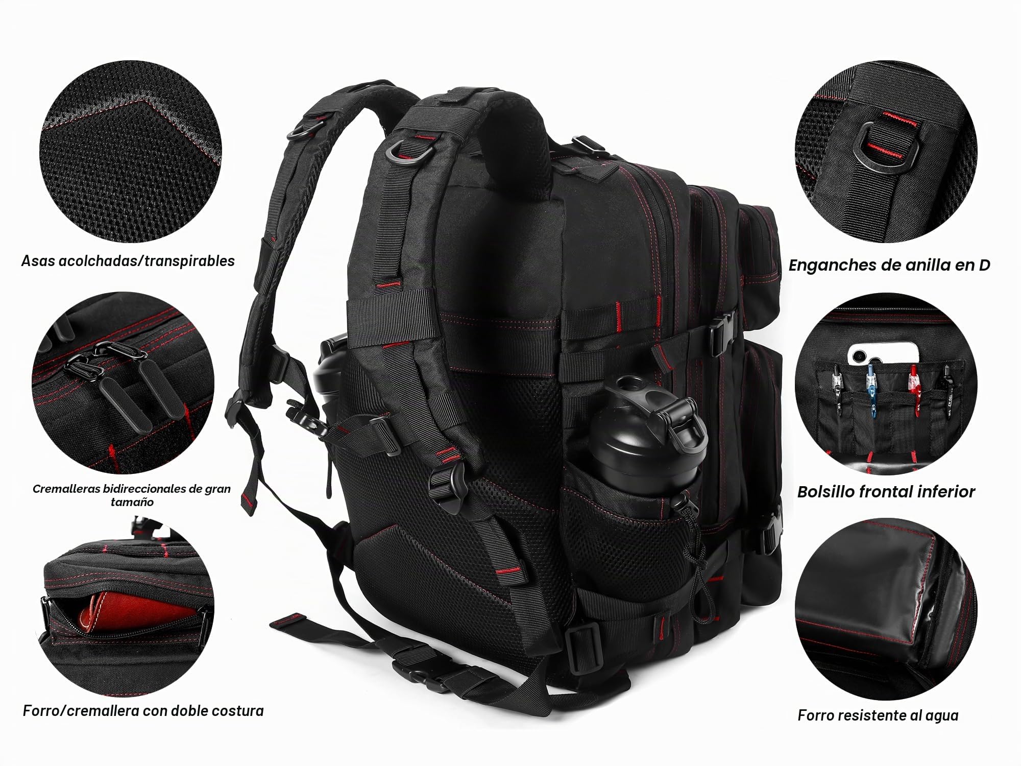 LHI Mochila Militar Táctica Hombre 45L Grande Impermeable – Mochila Molle para Senderismo, Supervivencia, Crossfit, Gimnasio, Viaje y Outdoor