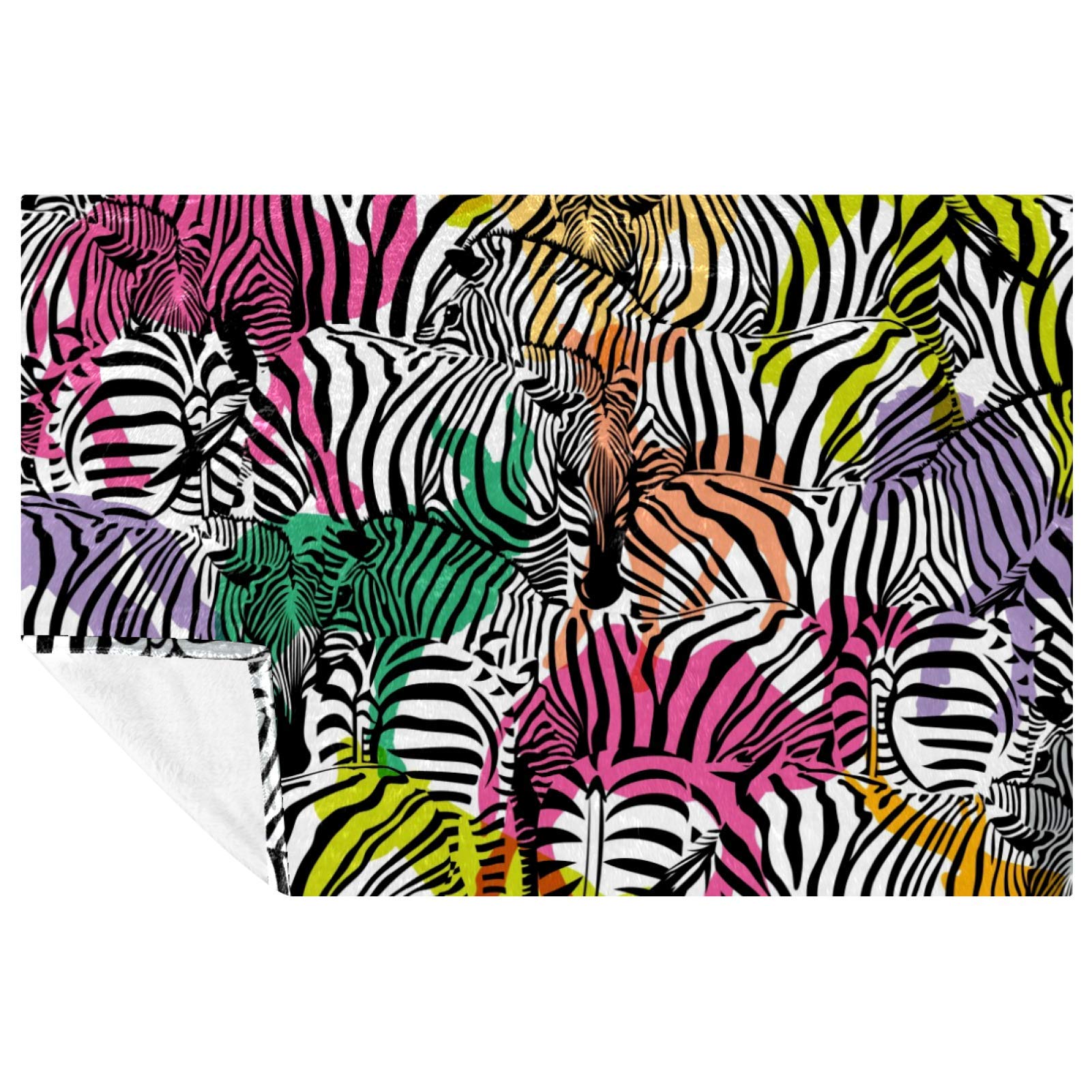 Couverture zèbre coloré chaude et douce, plaid lit et camping 150x100cm