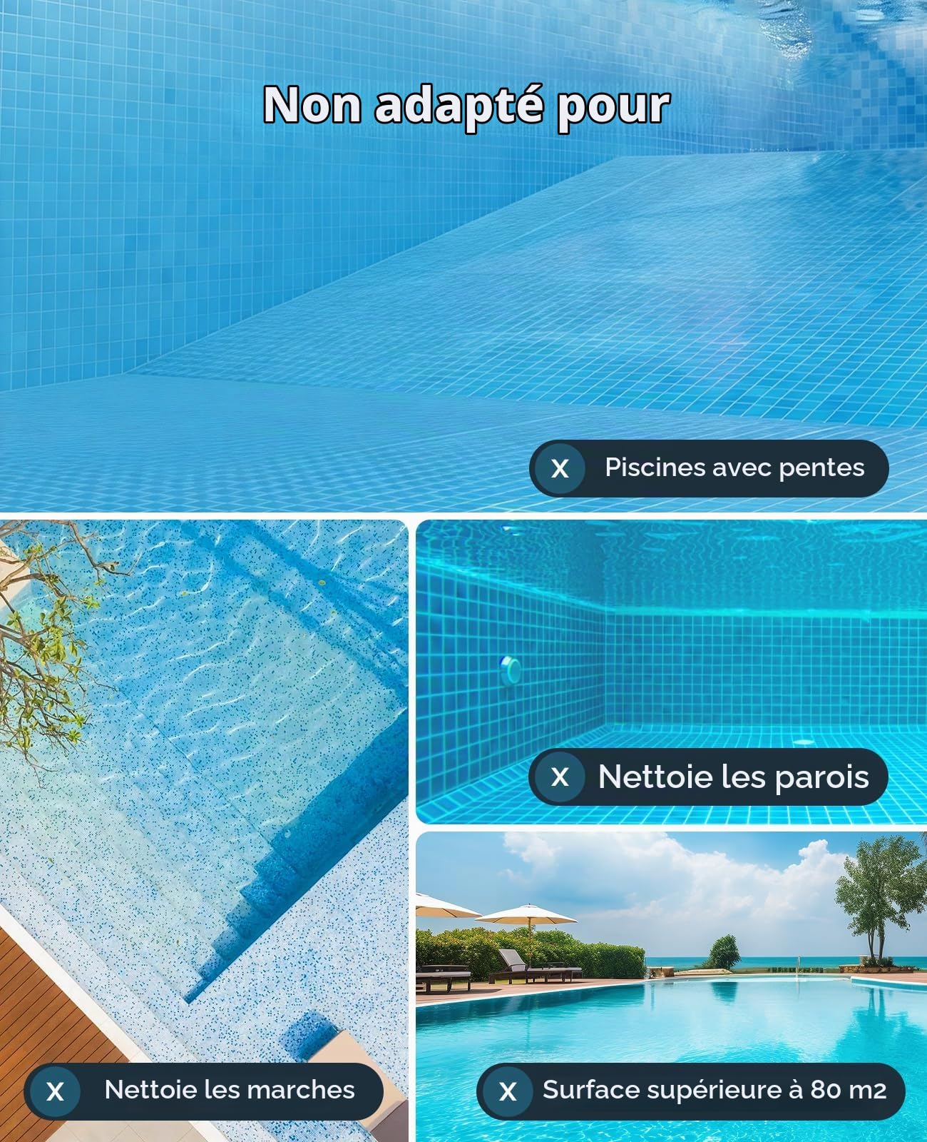 WINNY POOL CLEANER WY1102MAX Robot Piscine sans Fil,100 Min,Stationnement Automatique,Aspirateur Robot Piscine,Filtration 180 µm Aspiration Puissante Robot,pour Piscines Hors Sol 80m²-Gris foncé