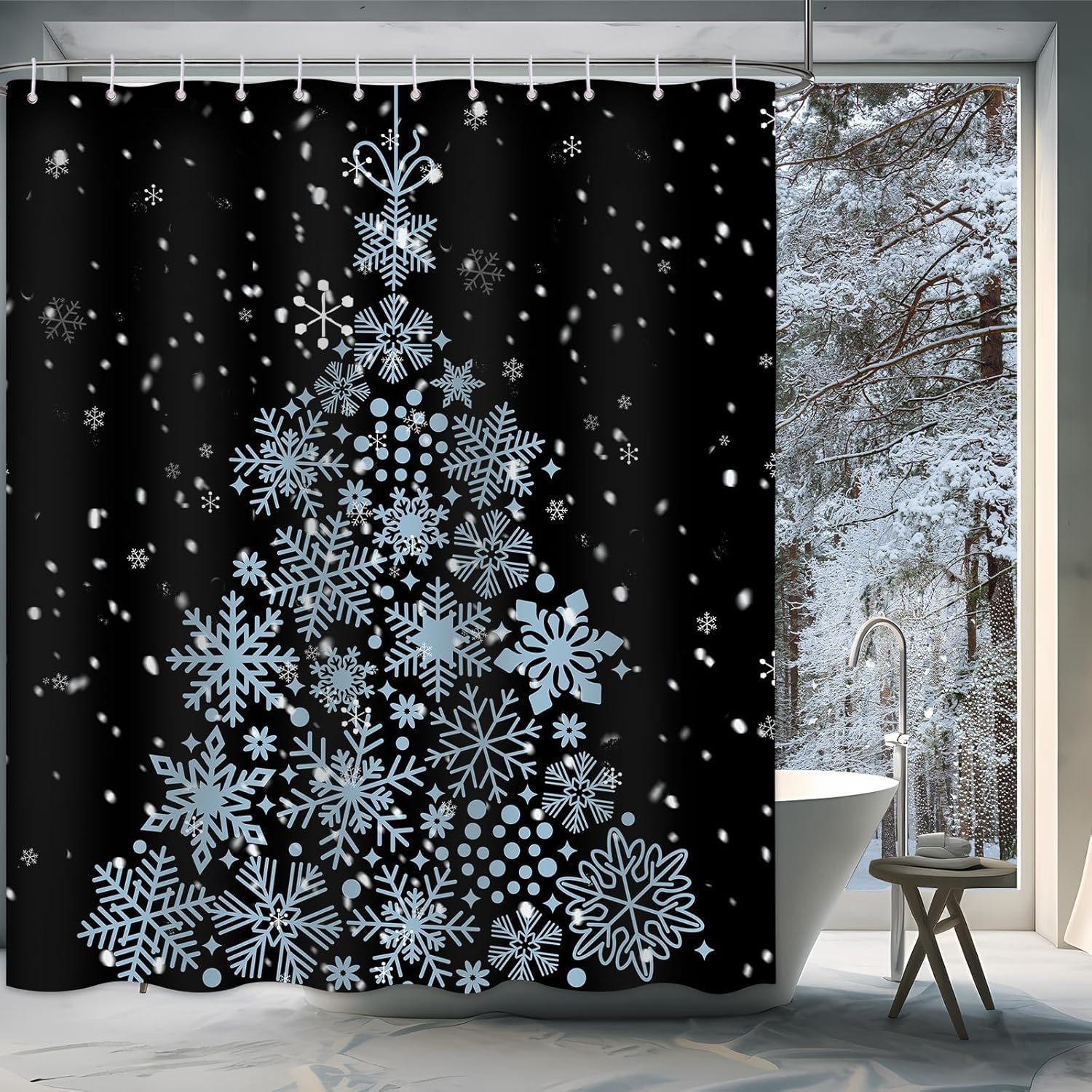 YZDF Christmas Shower Curtain, Bathroom Christmas Tree Shower Curtain, Winter Fabric