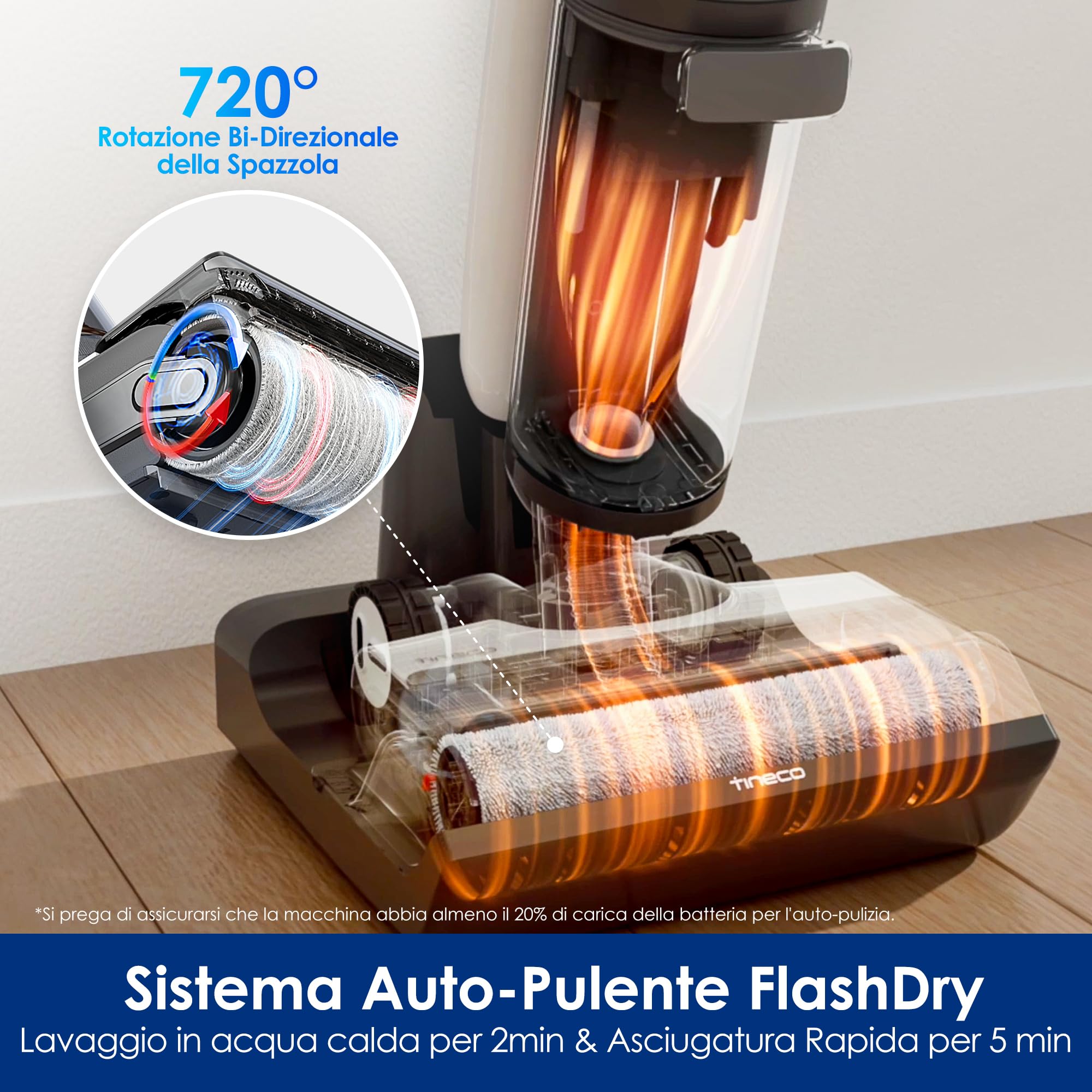 Tineco FLOOR ONE SWITCH S7 Lavapavimenti Smart Multifunzione, Autopulizia, Durata della Batteria Prolungata Spazzola ZeroTangle Pulizia a Doppio Bordo