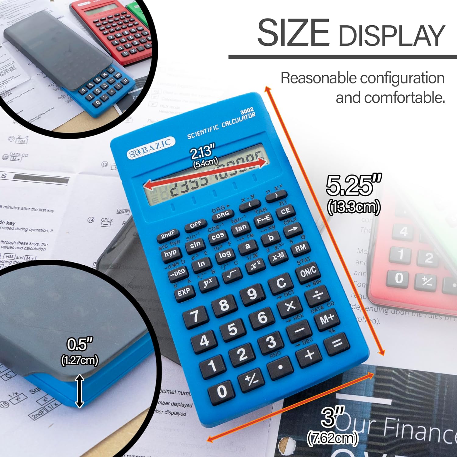 BAZIC Products Scientific Calculator 56 Function w/Slide-On Case, Engineering Calculators LCD Display, Great for Students and Professionals, Asst Color, 12-Pack
