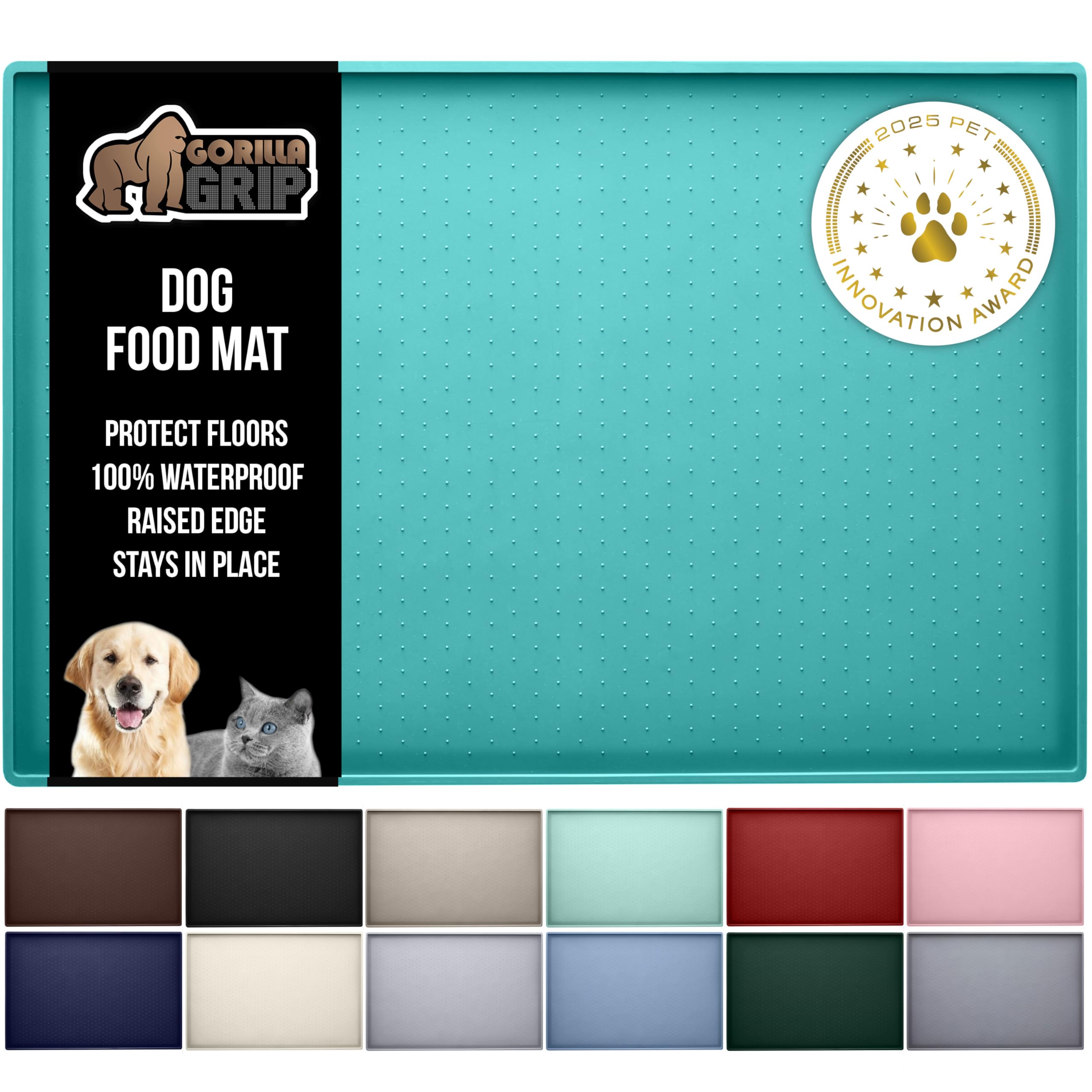 GORILLA GRIP 100% Waterproof Raised Edge BPA Free Silicone Pet Feeding Mat, Dog Cat Food Mats Contain Spills Protects Floors, Placemats for Cats and