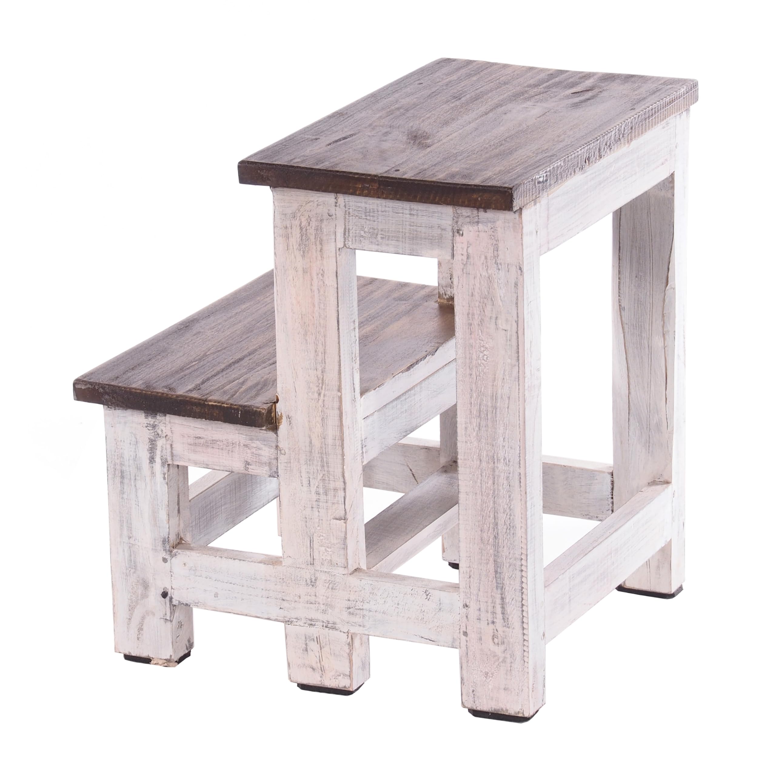 PFLANZENTREPPE Step | 46x37x37 cm (HxBxT), Altholz, zweistufig | rustikales Blumenregal, Pflanzenhocker, Deko-Ständer, handgefertigt | Farbe: 05 weiß-Natur