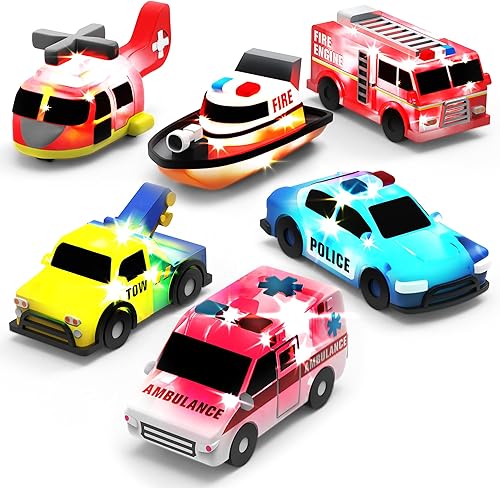Miniatura 1 de Tub Works Emergency Cars - Juguetes de baño iluminados, paquete de 6  Juguetes iluminados activados por agua parpadean y cambian de color  Juguetes