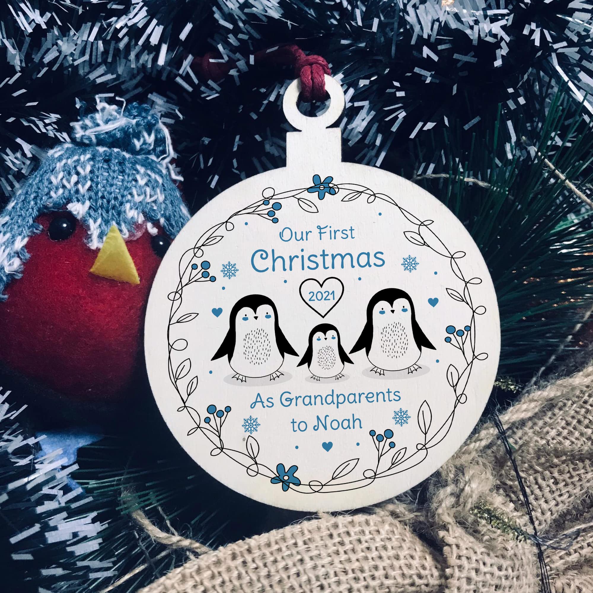 Our First Christmas As Grandparents Personalised Wooden Christmas Decoration
