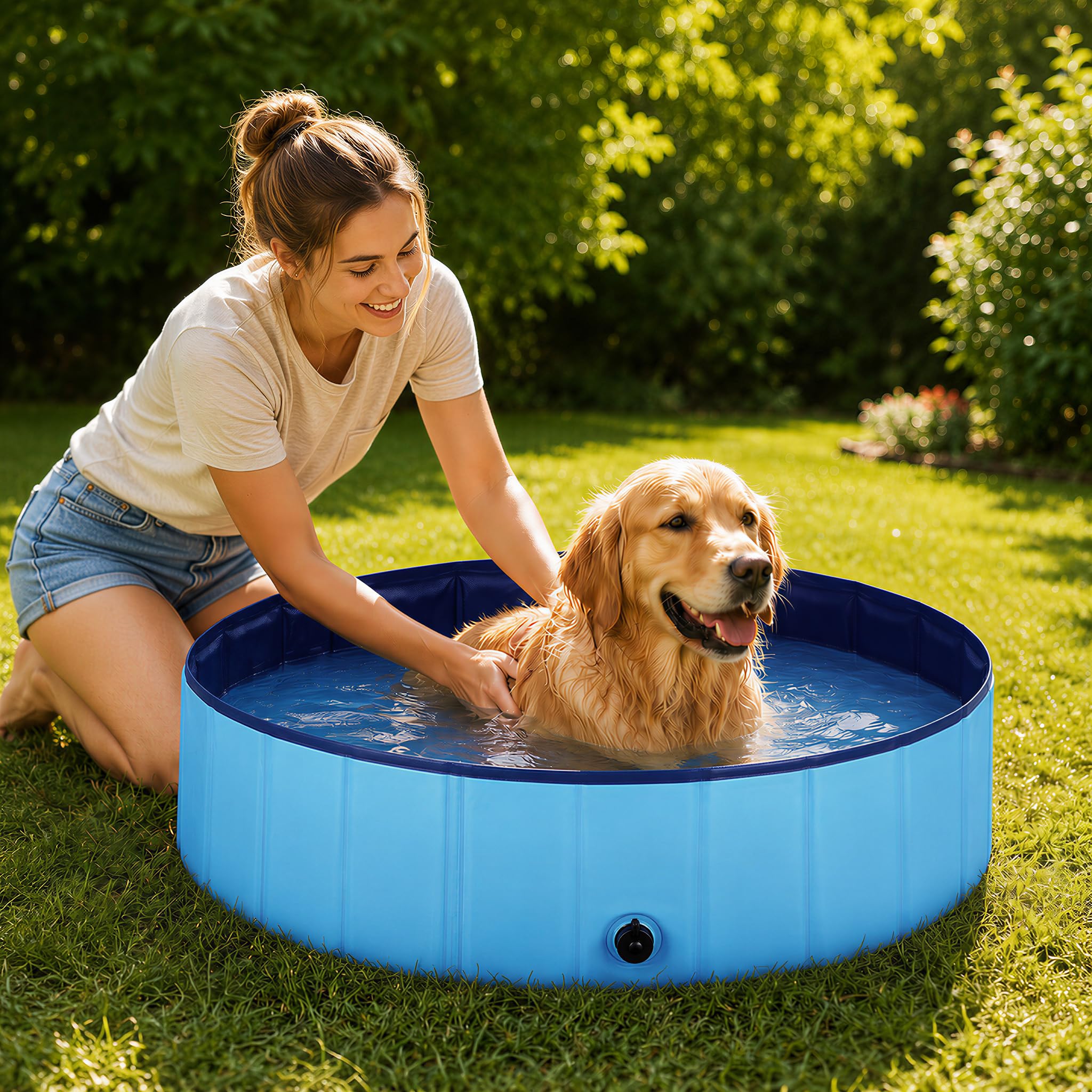 Fudajo Piscina per cani 160 x 30 cm, antiscivolo, piscina pieghevole per cani in PVC, portatile, con bordi rinforzati