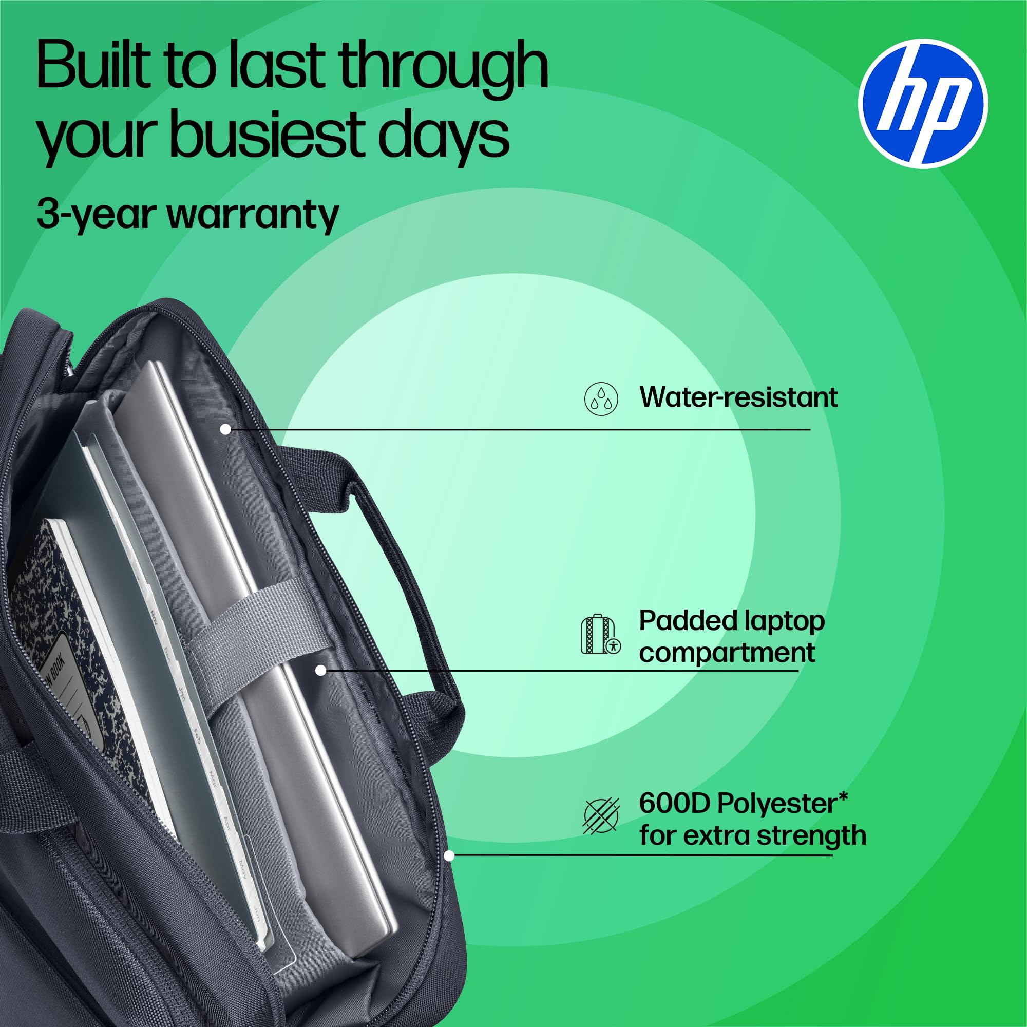 HP Torba na laptopa Everyday 14", wykonana z poliestru z recyklingu 600D, 9L, wyściełana przegródka, wodoodporna, odpinany pasek na ramię, szara