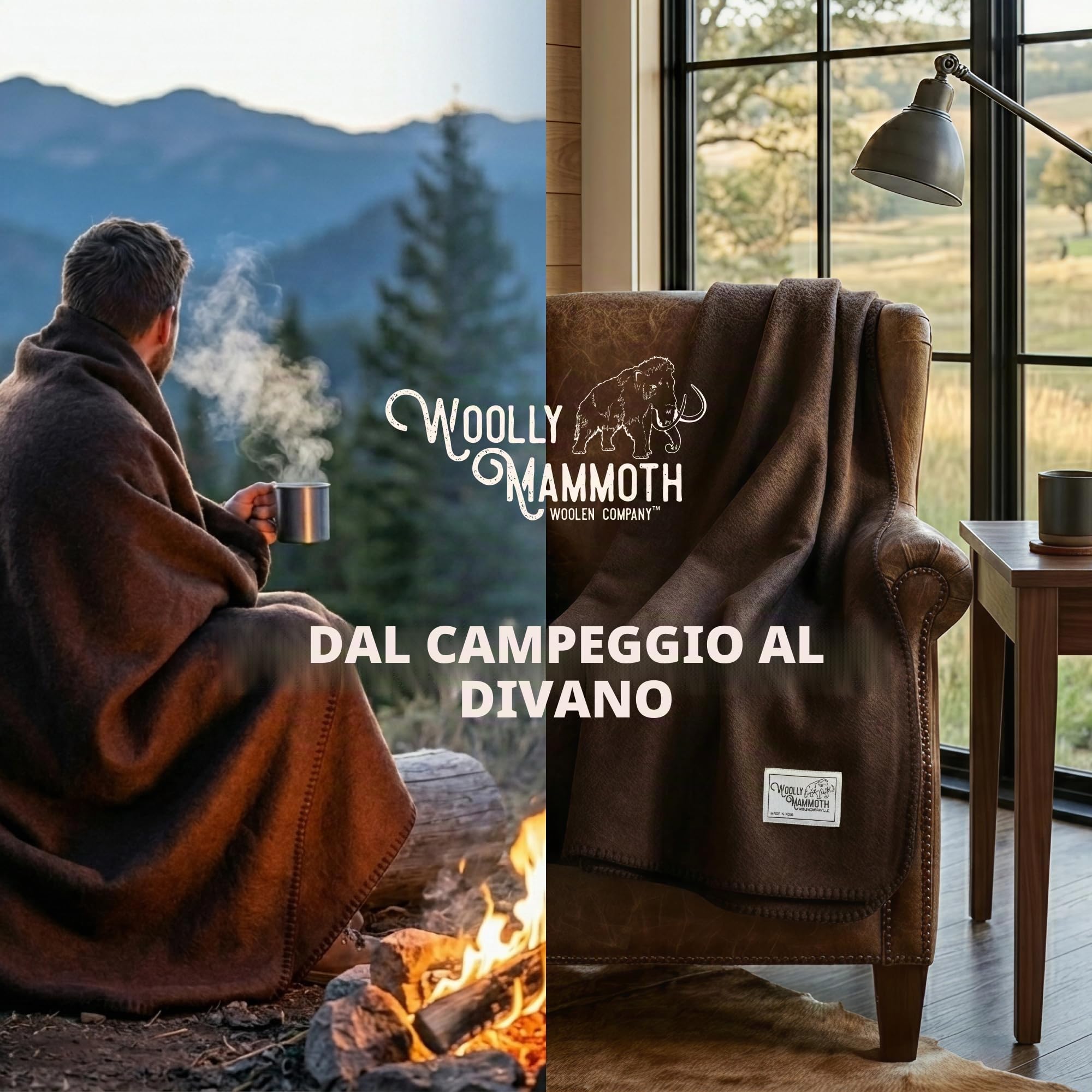 Woolly Mammoth Woolen Company Coperta in lana calda e spessa collezione Farmhouse. Il complemento perfetto per l'arredamento della tua casa di campagna. Da utilizzare come copriletto oversize o strato