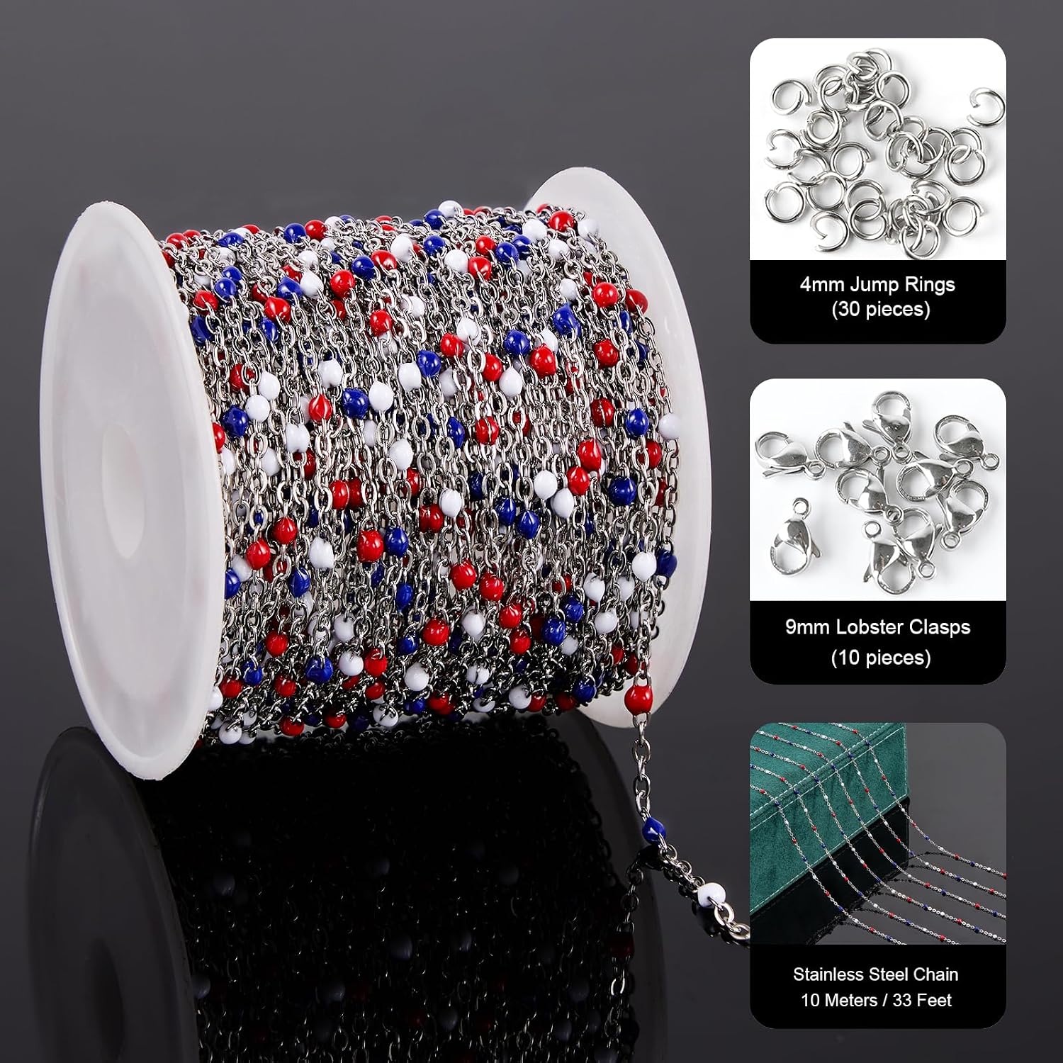 UMAOKANG 10 Meters Colorful Enamel Beaded Jewelry Making Chain Roll Stainless Steel Thin Chain Necklace Bracelet DIY Supplies