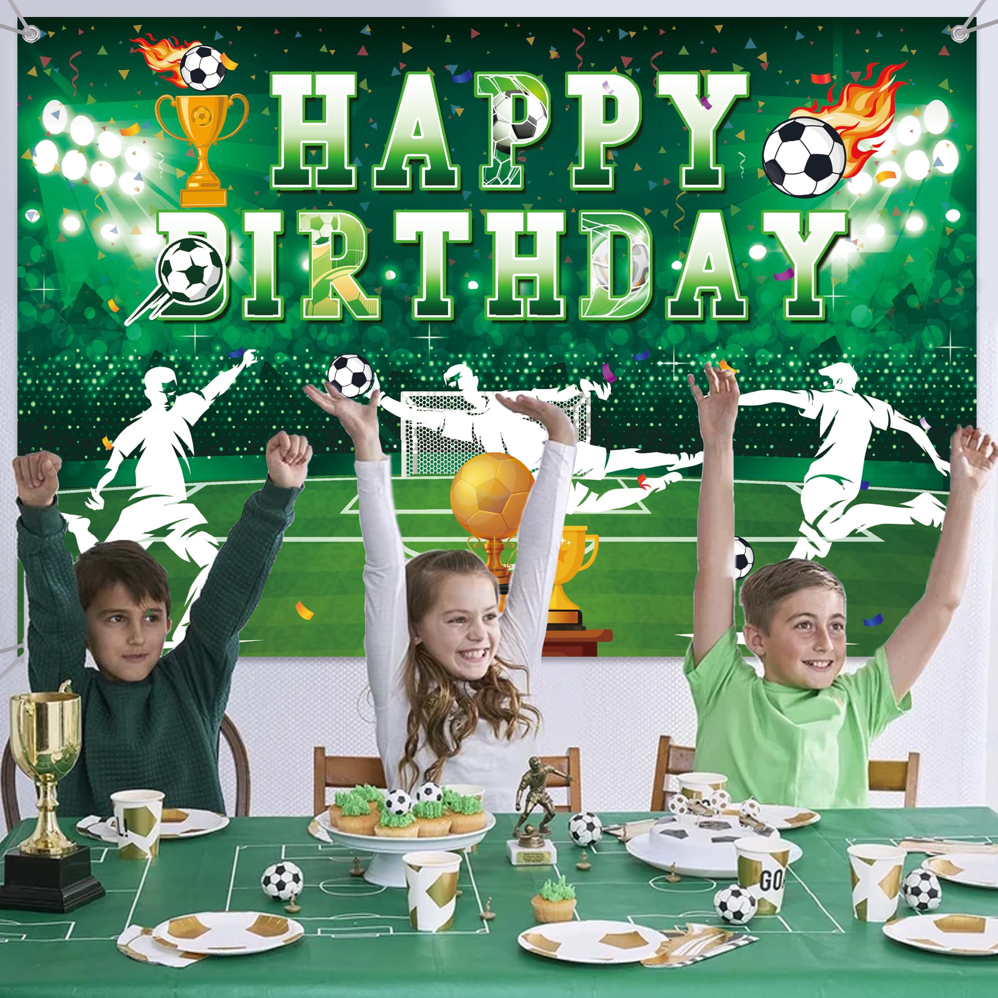 Fußball-Geburtstags-Hintergrund 2,1 X 1,5 M – Banner Mit Toren & Trophäen, Vinyl, Für Kinderparty-Deko