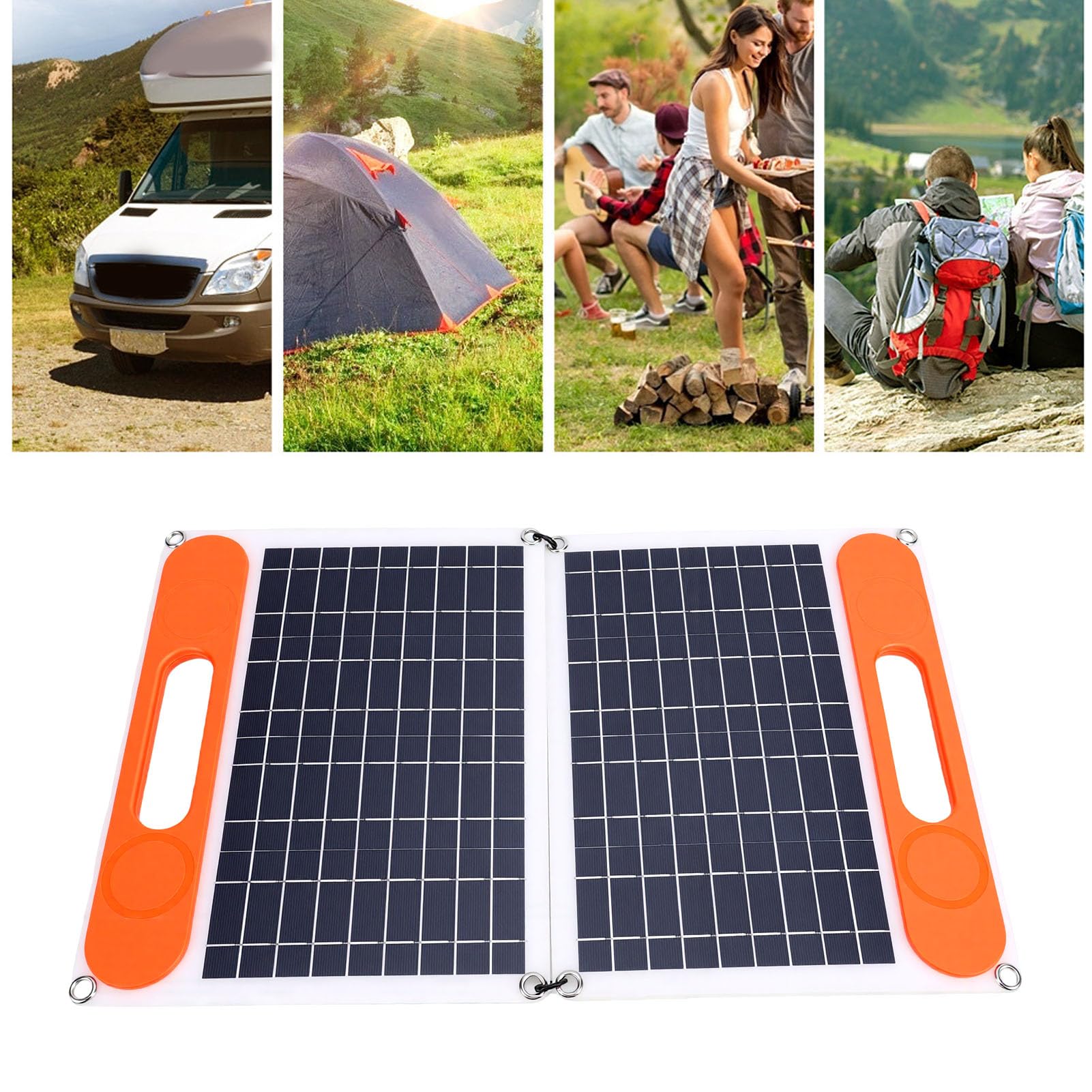 Fdit Kit Pannello Solare, Silicio Monocristallino da 60W | Costruzione in ABS, doppie uscite USB+Tipo C+CC, controller MPPT da 100 A, leggero con maniglie