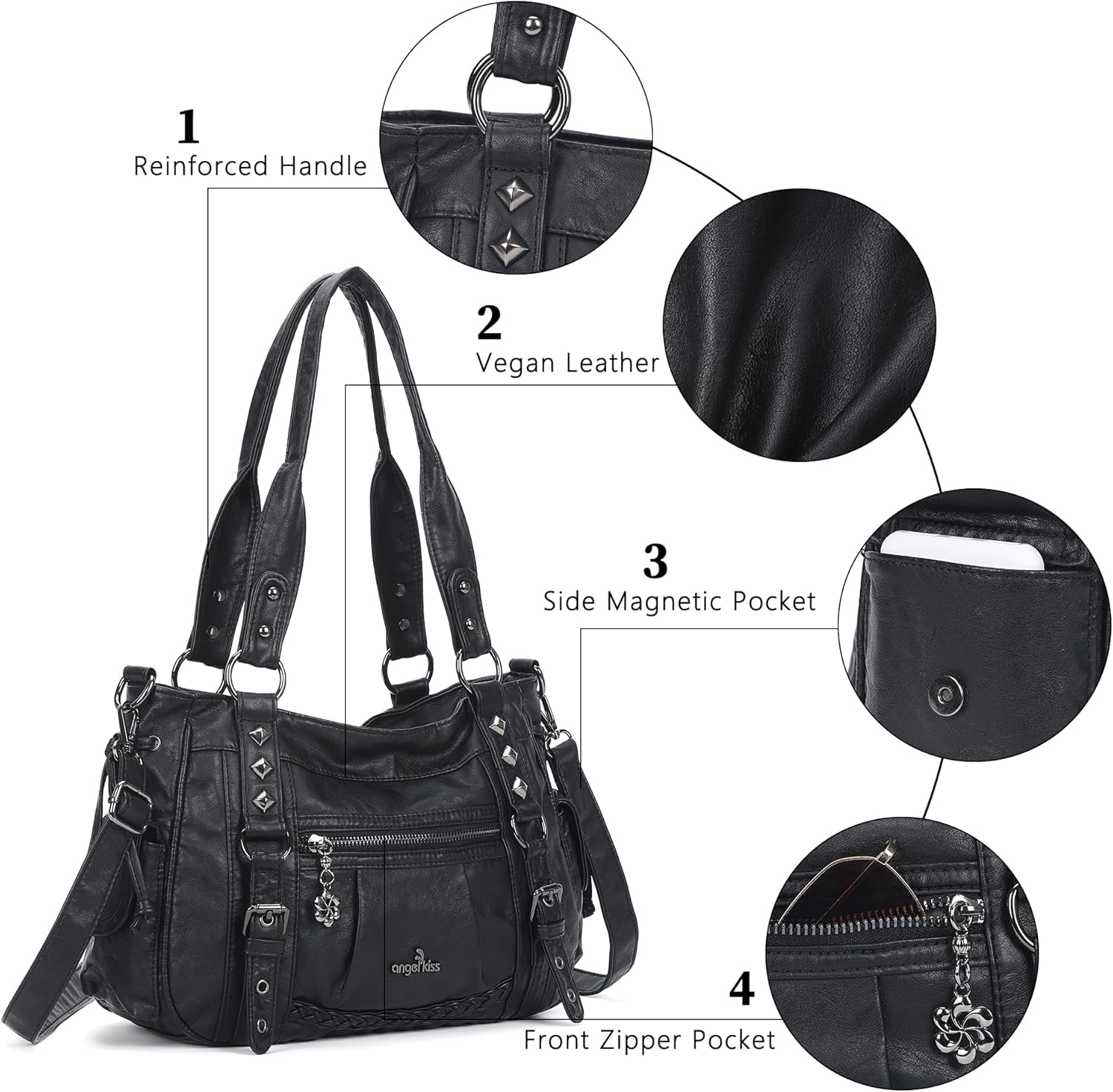 Angel Kiss Shoulder Bag For Women Multi Pocket Retro Hobo Handbags Satchel Tote Bag